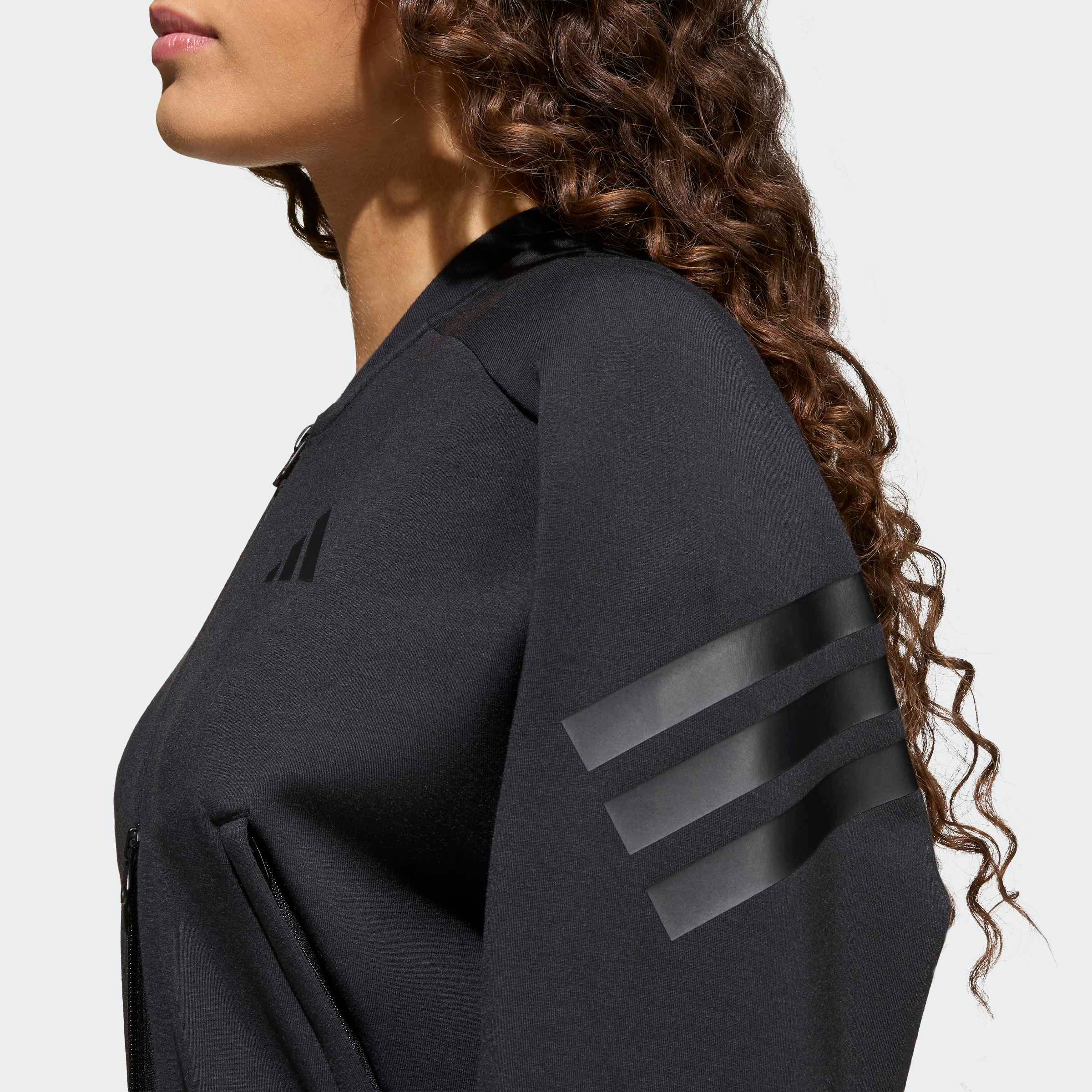 Trainingsjacke ADIDAS SPORTSWEAR "FUTURE ICONS 3-STREIFEN, DURCHGEHENDER REISSVERSCHLUSS", Mädchen, Gr. 140, schwarz, schwarz, Obermaterial: 67% Polyester, 33% Baumwolle, Jacken Trainingsjacke 2