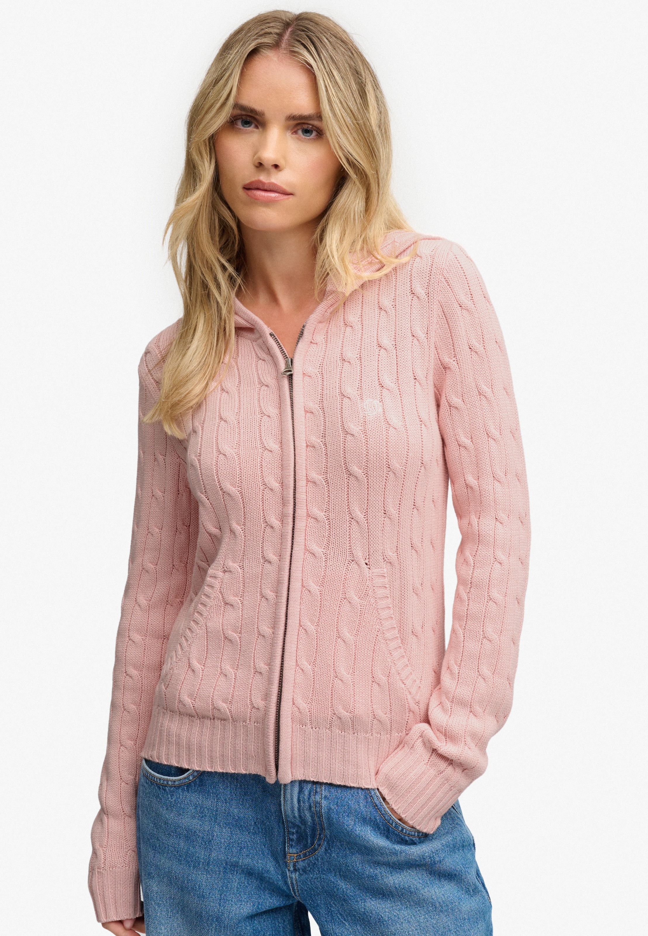 Superdry Kapuzenstrickjacke »COTTON CABLE HOODIE« Baumwolle
