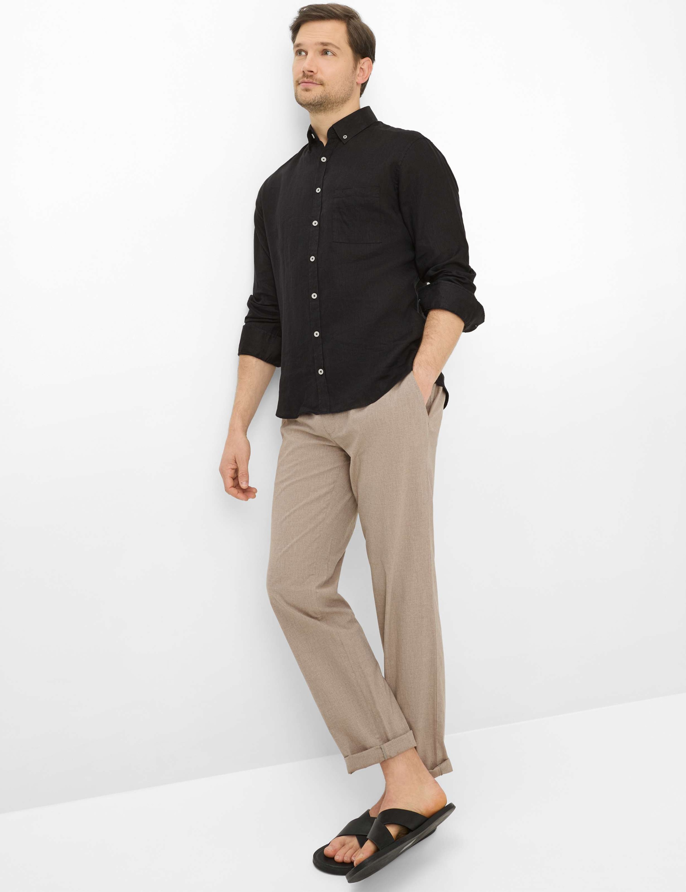 Leinenhemd BRAX "Style DANIEL", Herren, Gr. S, Normalgrößen, schwarz, Web, 100% Leinen, Hemden 2