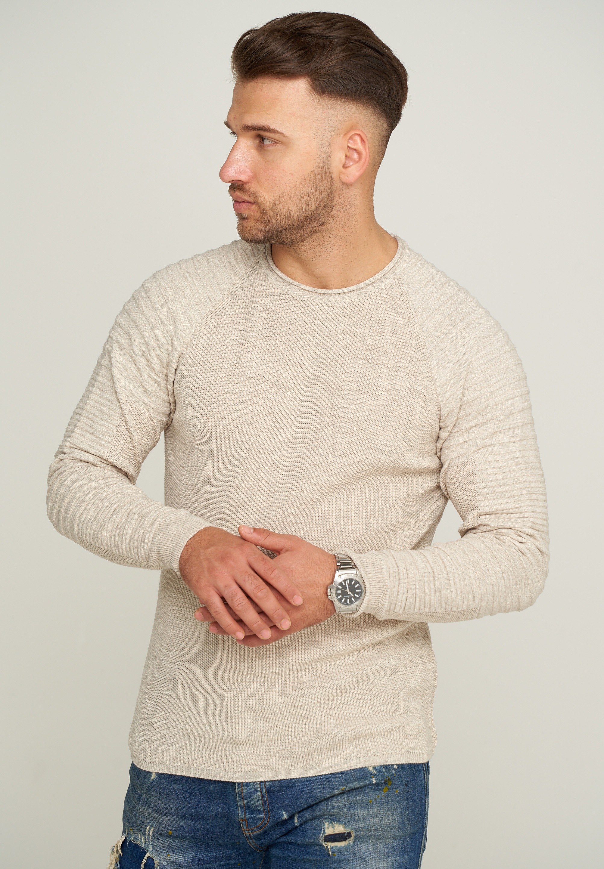 behype Strickpullover »MKstep91«, mit Biker-Steppung
