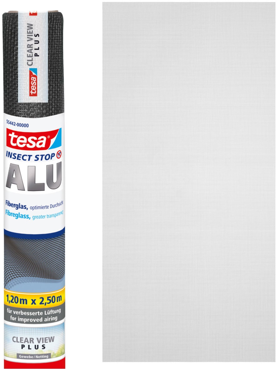 TESA Fliegengitter-Gewebe "Insect Stop Fliegengitter Ersatzrolle Clear View 1.2 m x 2.5 m", B/H: 120cm x 250cm, Insect Stop Fliegengitter Ersatzrolle