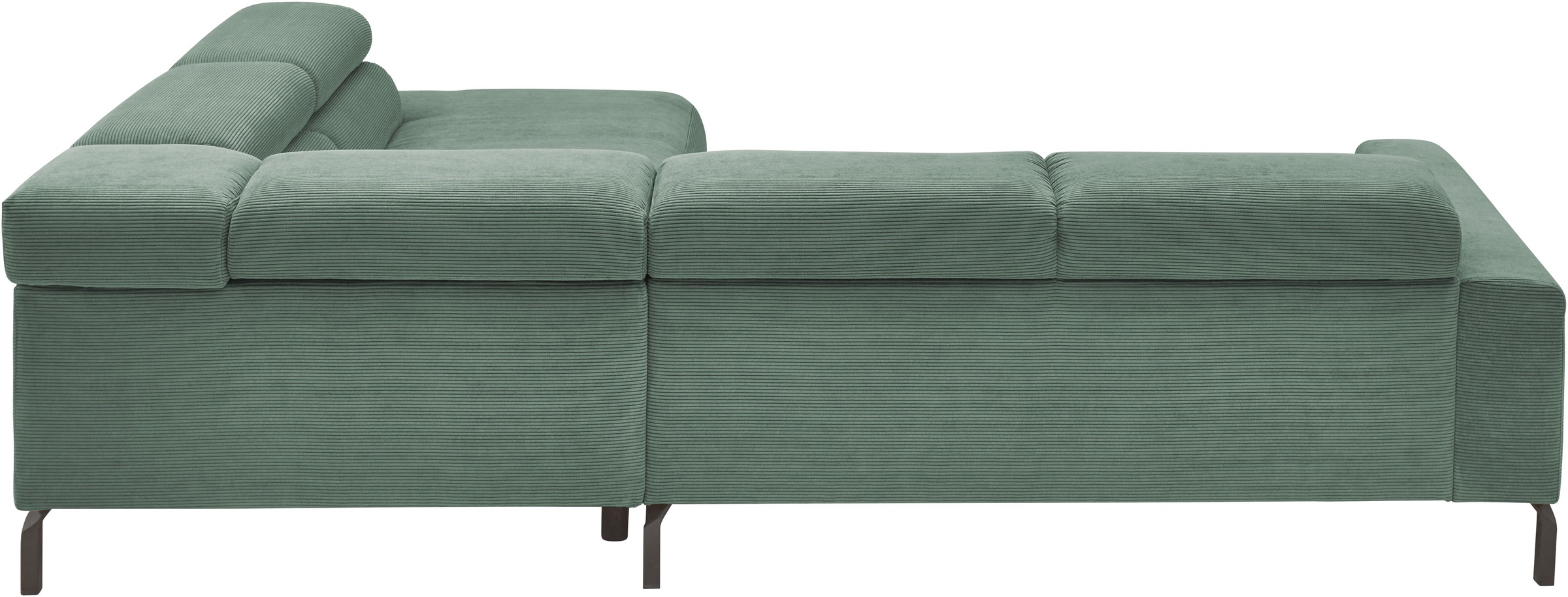 Places of Style Ecksofa »Antonelli, L-Form, inkl. Kopfteilverstellung, Breite 276 cm«, ohne Sitztiefenverstellung, in Feincord, grün