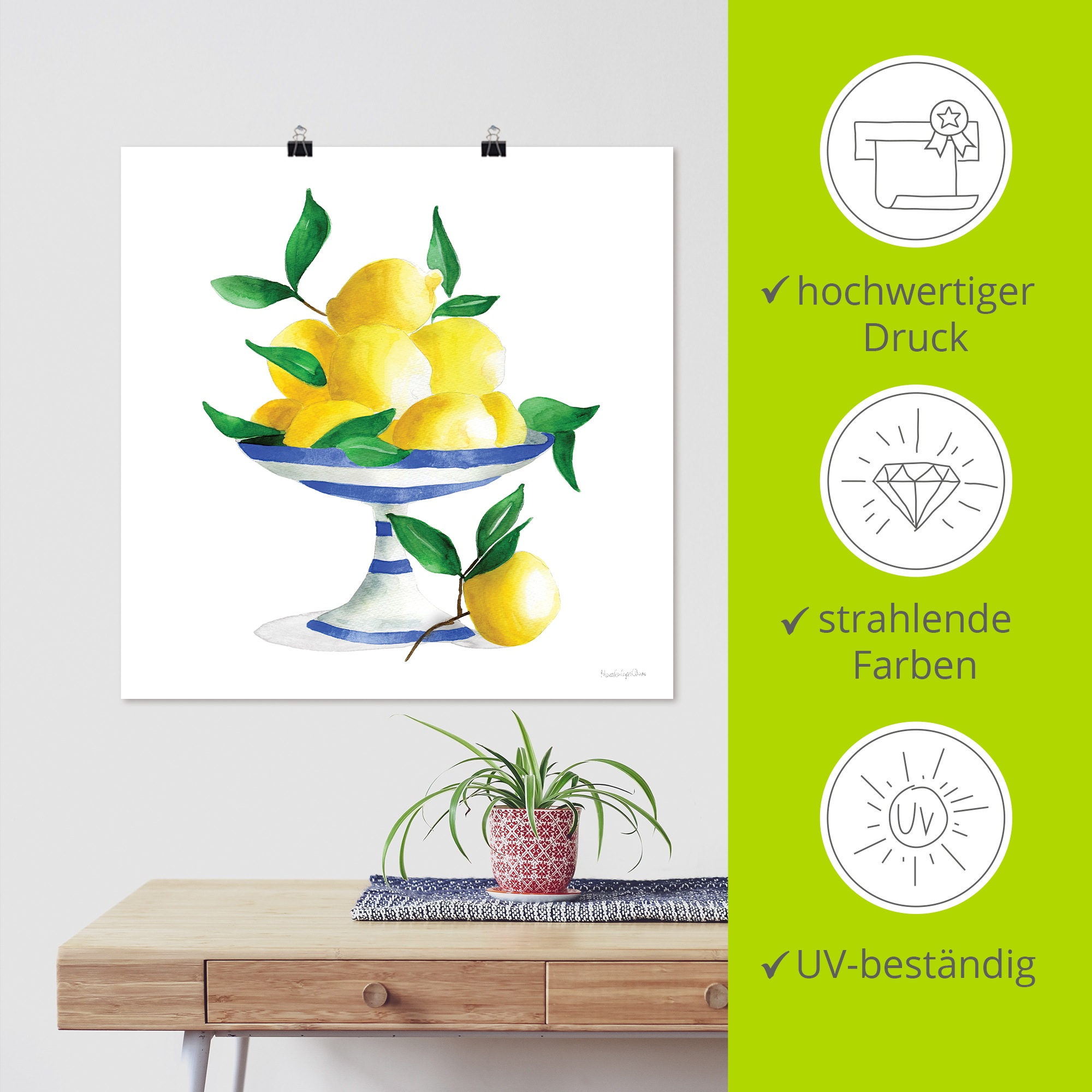 Wandbild ARTLAND "Spanish Lemons II", farbe bild(er): gelb, B:100cm H:100cm, Papier, Bilder, als Alubild, Leinwandbild, Poster, Wandaufkleber in verschied. Größen 2