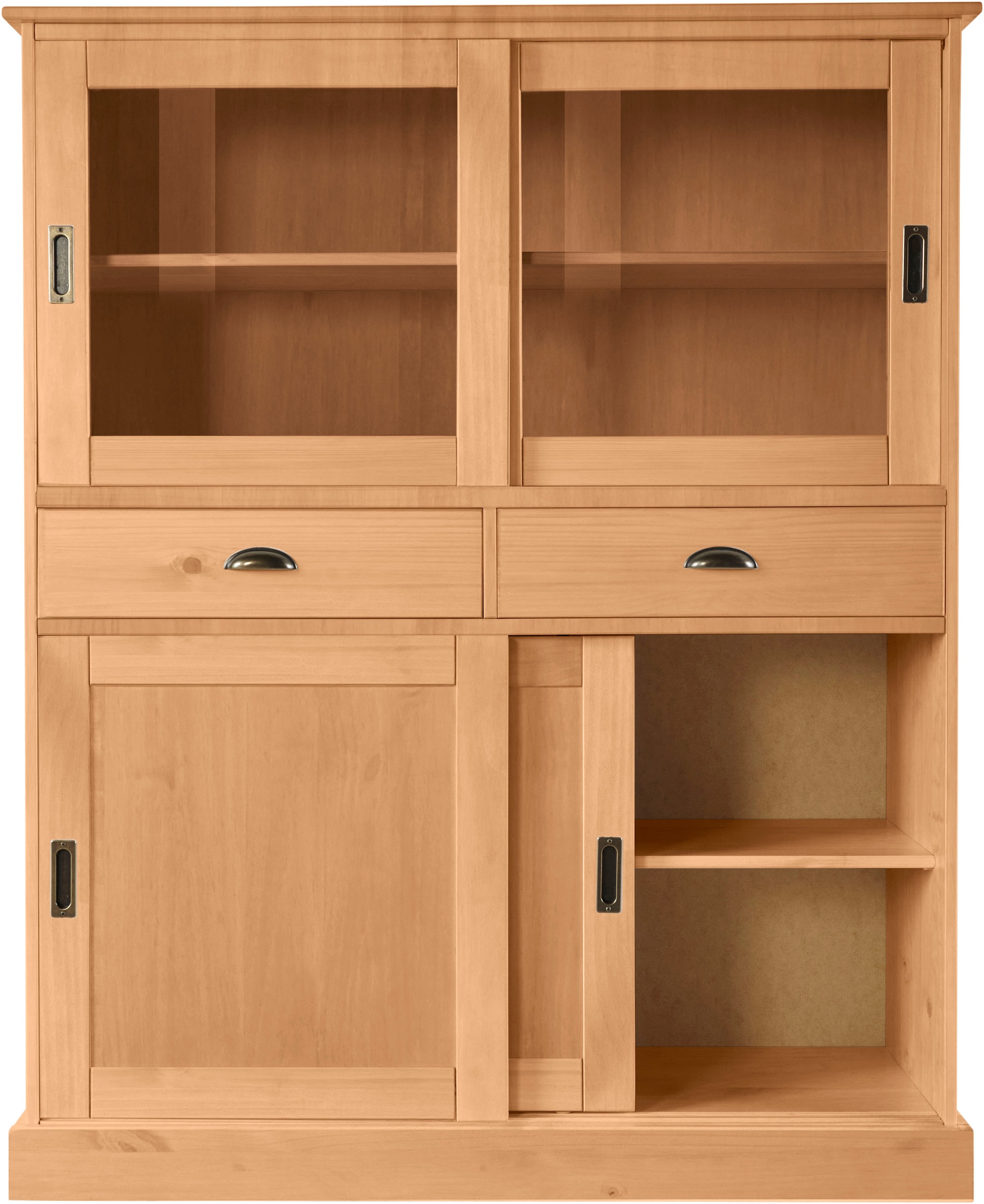 Home affaire Highboard »Schröder«, mit 2 Glas- u. 2 Holztüren, 2 Schubkasten, aus massivem Kiefernholz