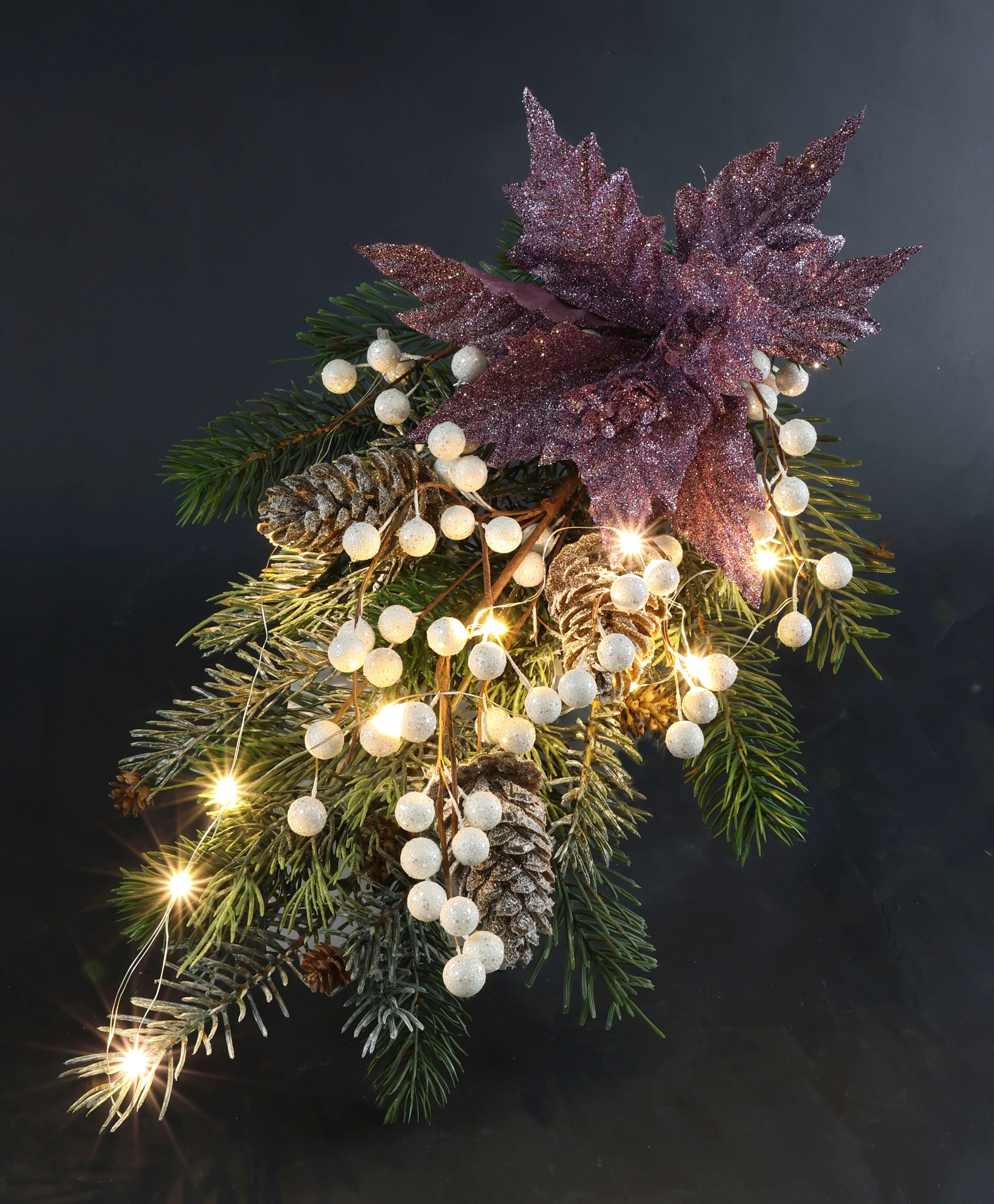 I.GE.A. Winterliche Kunstpflanze "Gesteck, Poinsettia mit LED Beleuchtung, günstig online kaufen