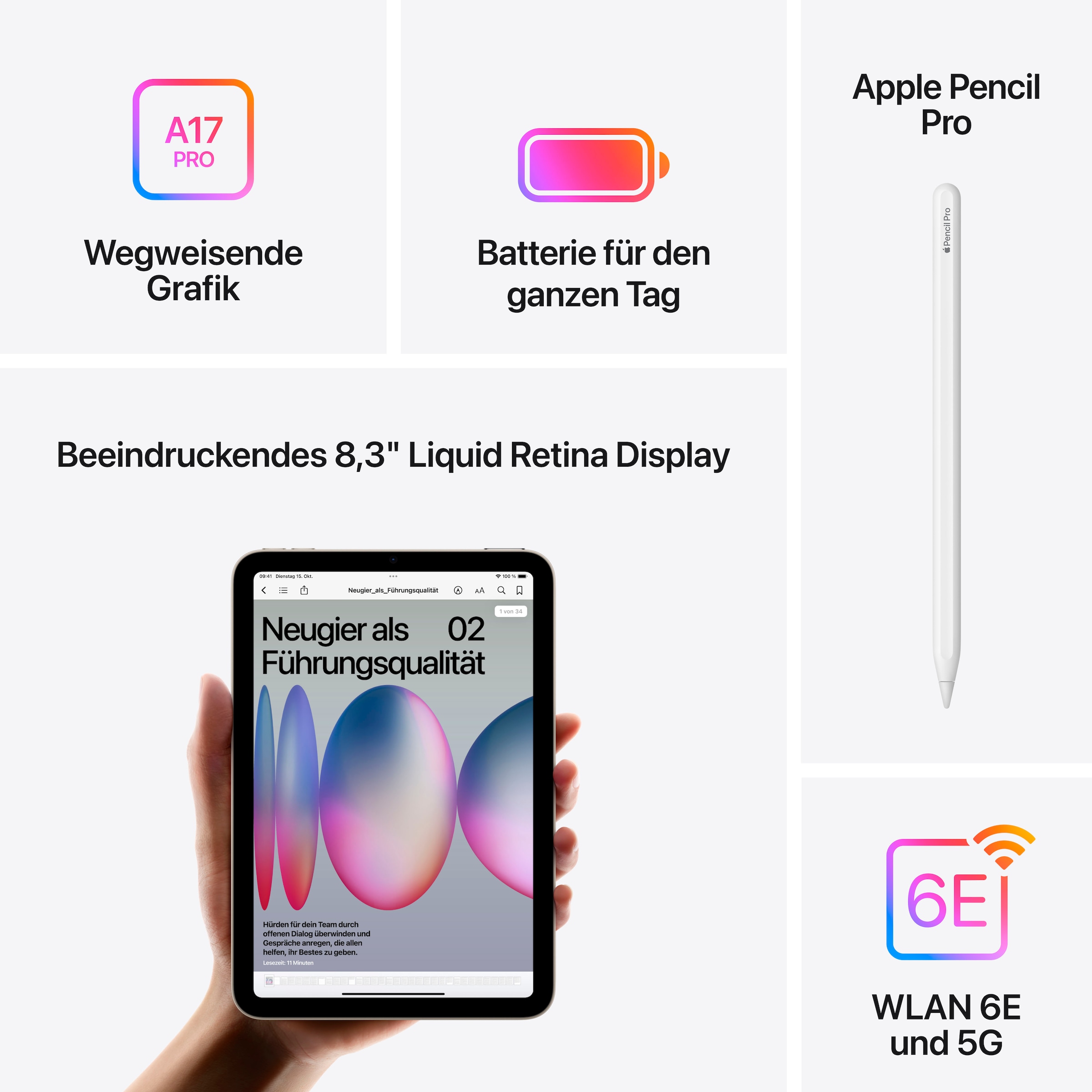 Apple Tablet »iPad mini 2024 Wi-Fi + Cellular 512GB«, (21,08 cm / 8.3 Zoll), iPadOS, Retina, 5G,)