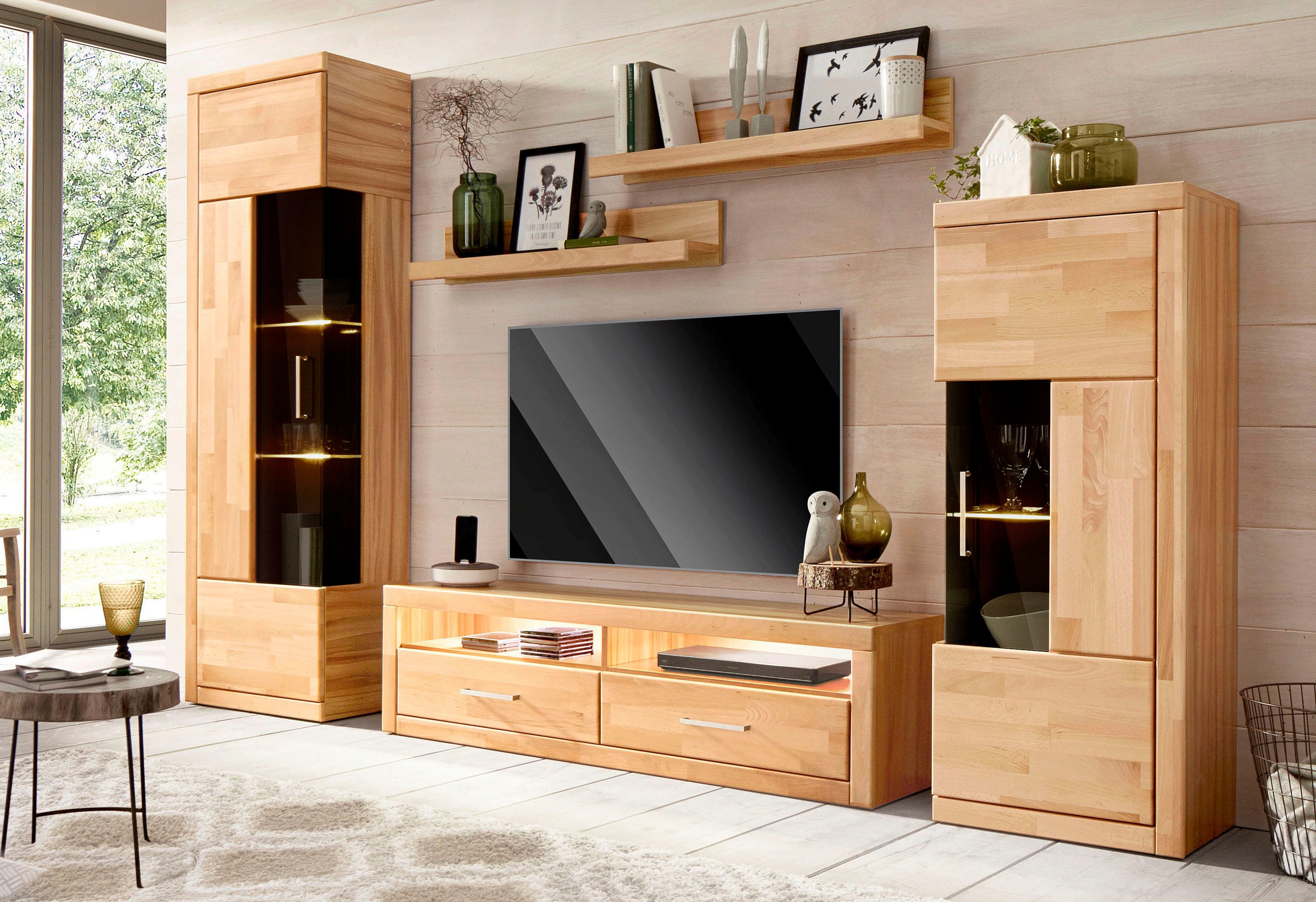 Home affaire Vitrine "Ribe,190cm hoch,35 cm tief,Fronten Massivholz,5Fächer günstig online kaufen