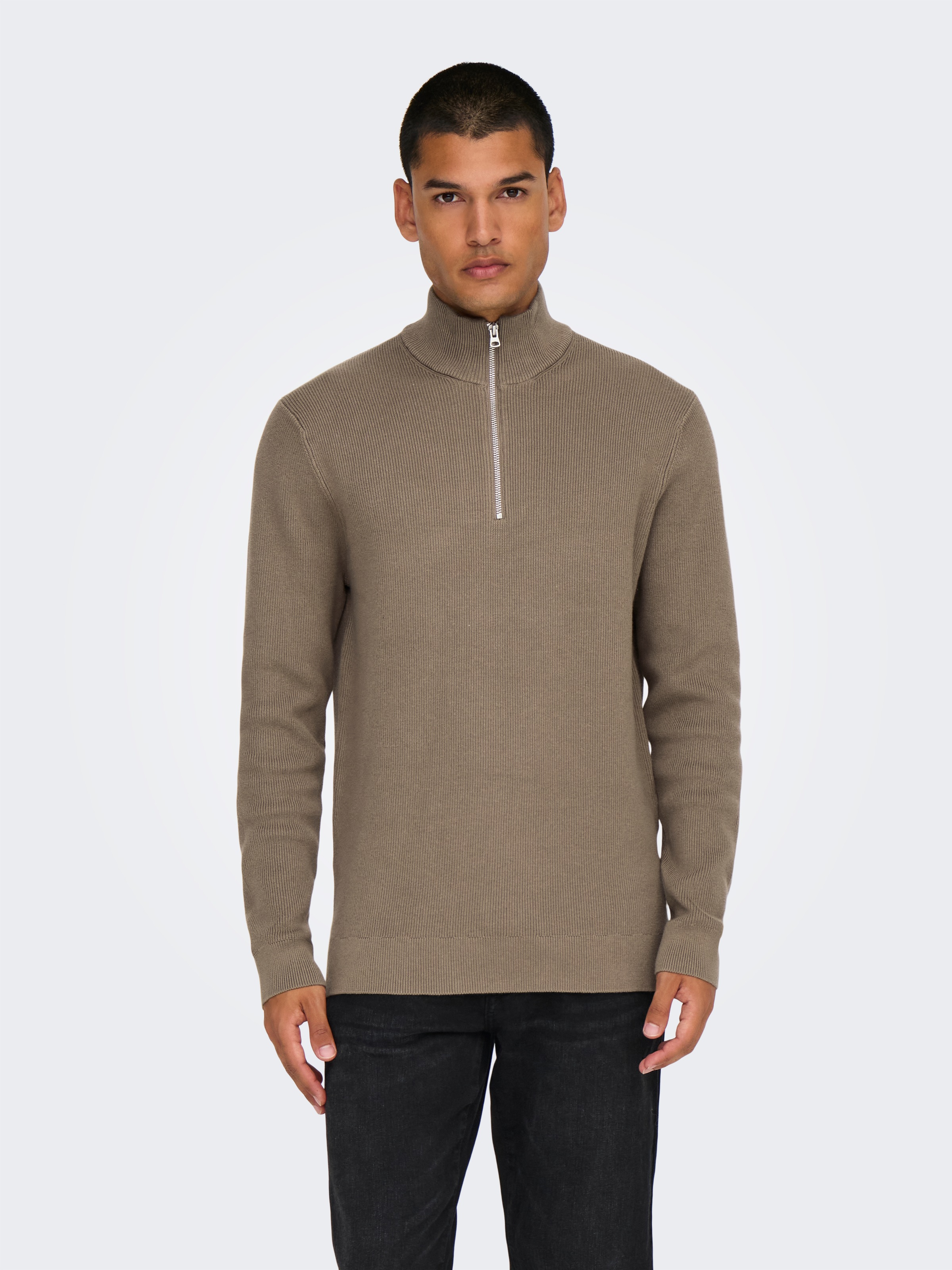 Thumbnail - ONLY & SONS Troyer "ONSPHIL REG 12 STRUC HALF ZIP KNIT NOOS" Baumwollmischung, regular fit