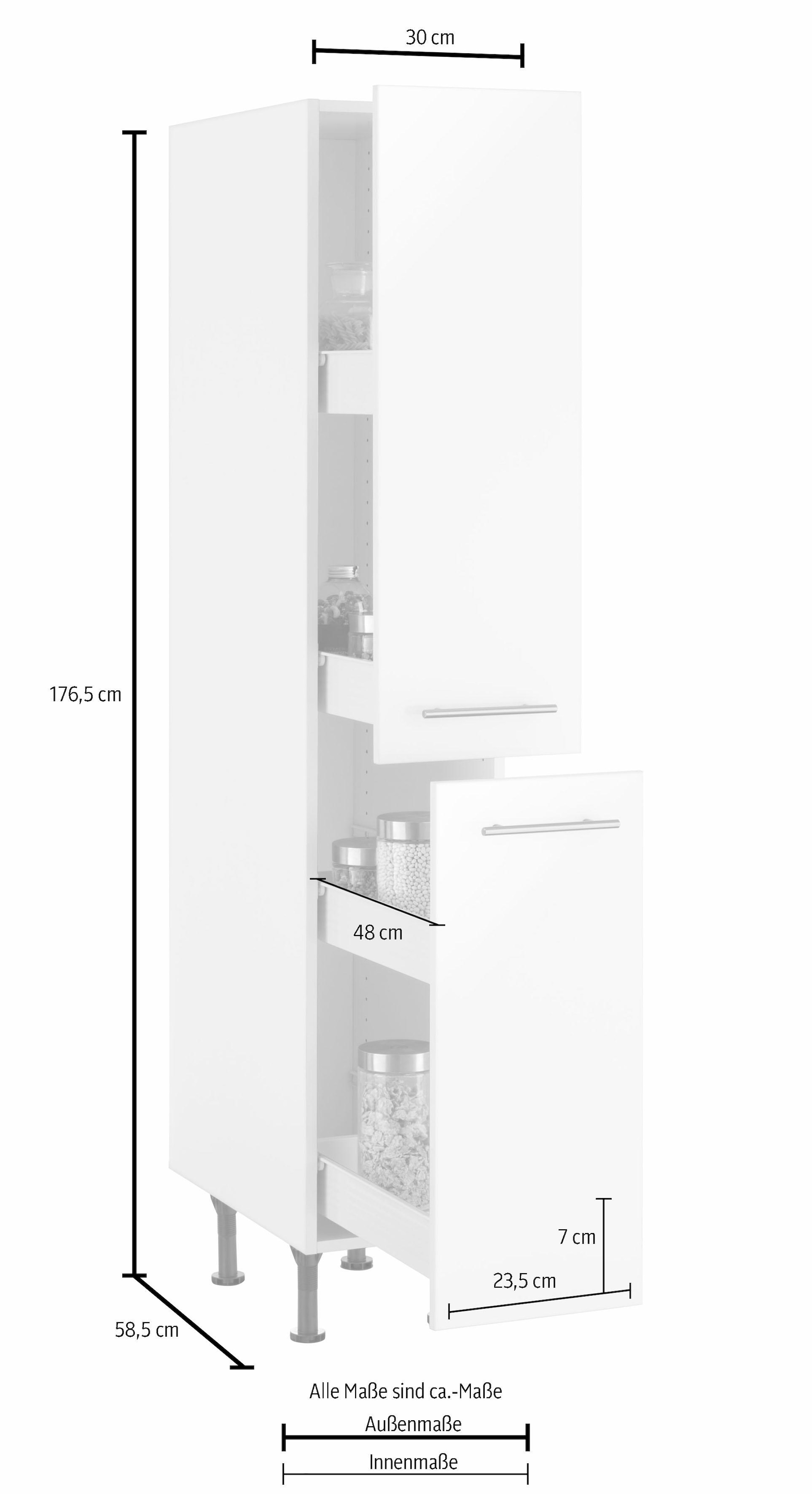 Stellfüße, kaufen OPTIFIT BAUR 30 176 | »Bern«, cm cm Metallgriffe breit, Apothekerschrank hoch, höhenverstellbare