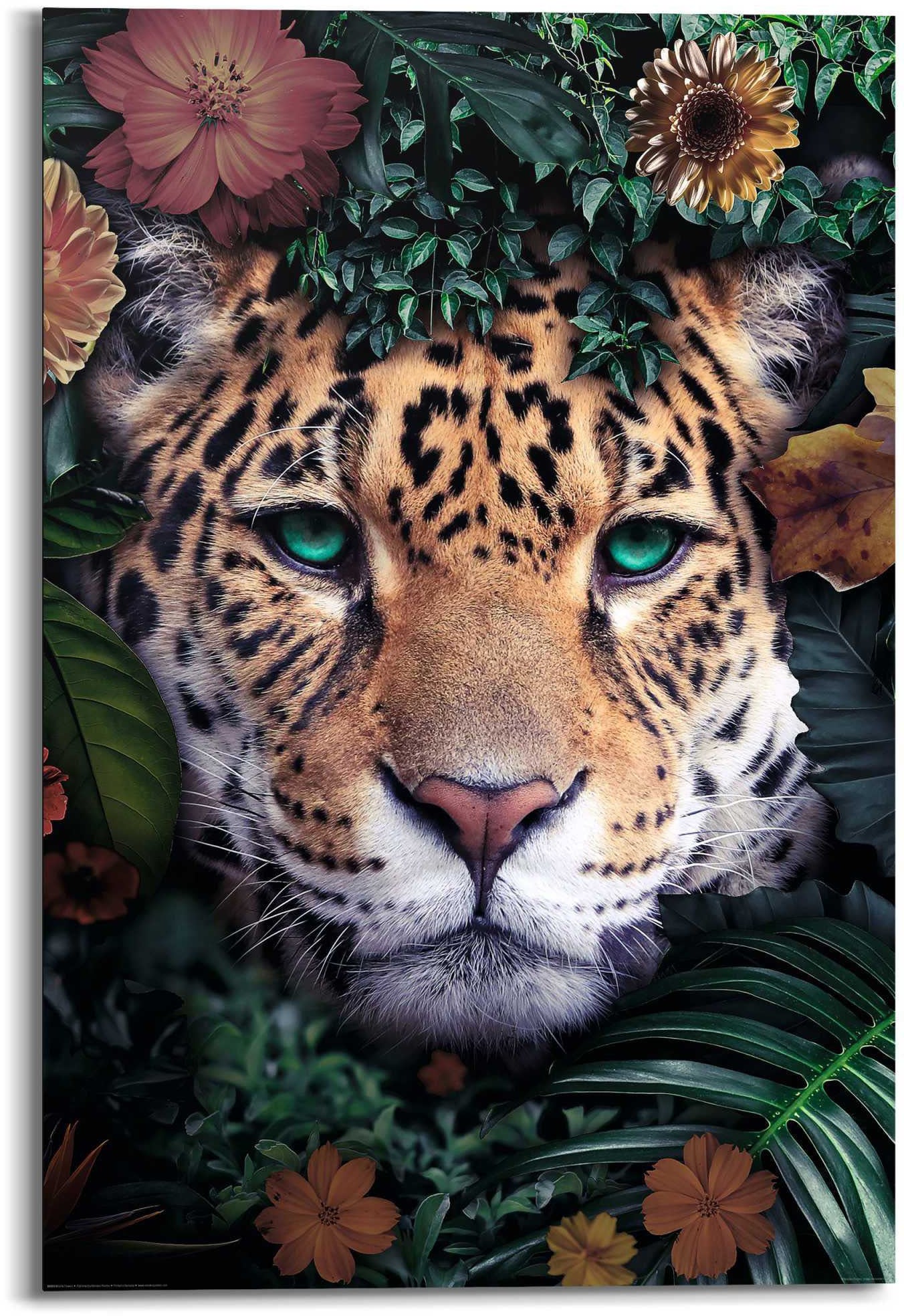 Reinders! Wandbild »Wandbild Leopard Blumenkranz - Jungle - Farbenfroh«, Leopard, (1 St.)