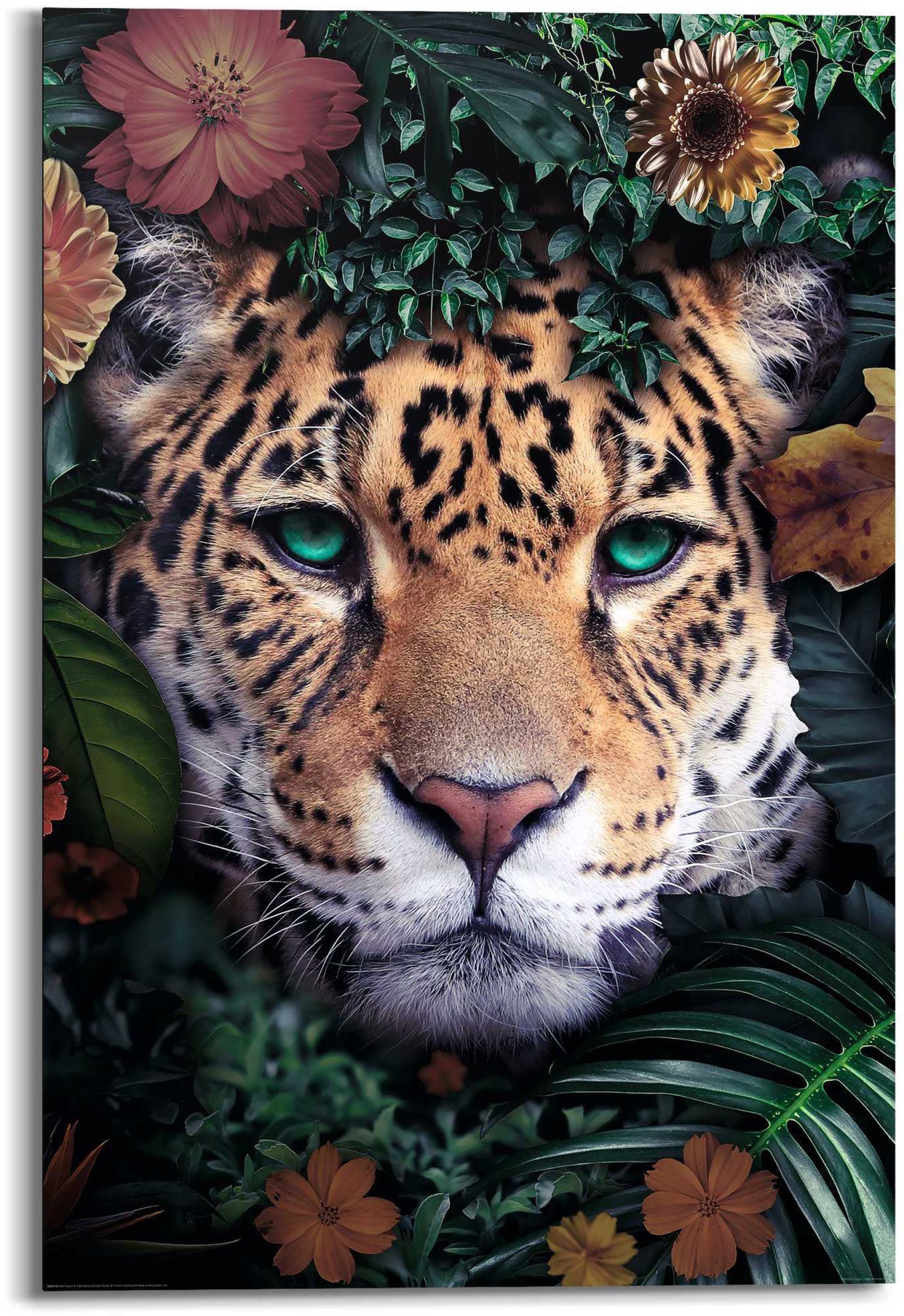 Reinders Wandbild "Wandbild Leopard Blumenkranz - Jungle - Farbenfroh" Leopard 1 Stk. tlg.