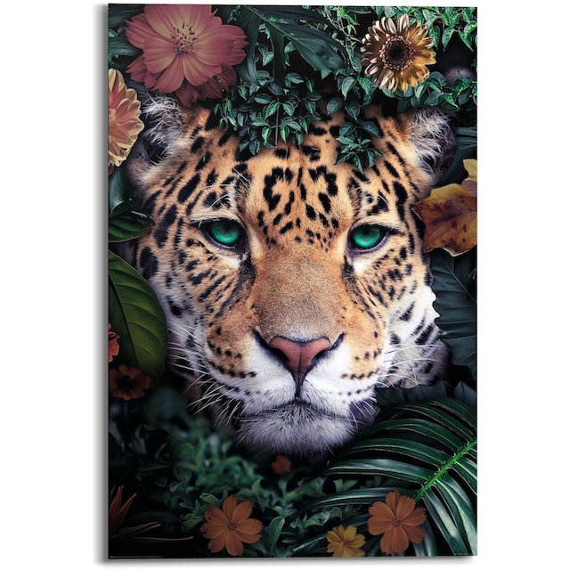 Reinders! Wandbild »Wandbild Leopard Blumenkranz - Jungle - Farbenfroh«,  Leopard, (1 St.) kaufen | BAUR