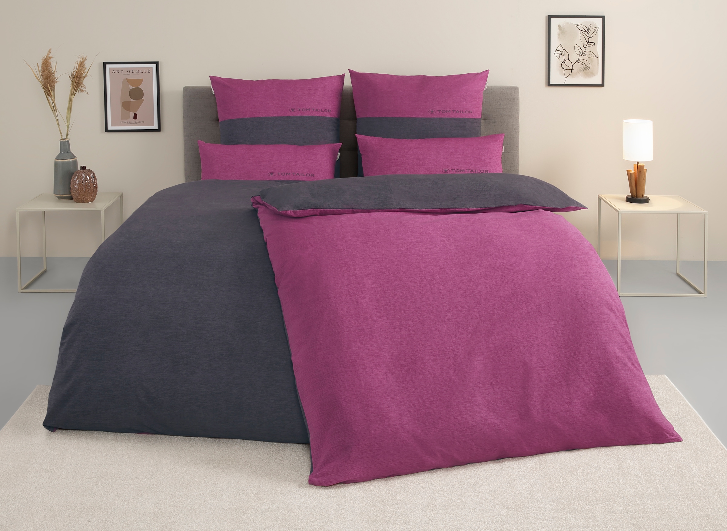 TOM TAILOR HOME Wendebettwäsche »Henry in Gr. 135x200 oder 155x220 cm«, Bettwäsche aus Baumwolle, mit GRATIS-Zugabe: Sporthandtuch