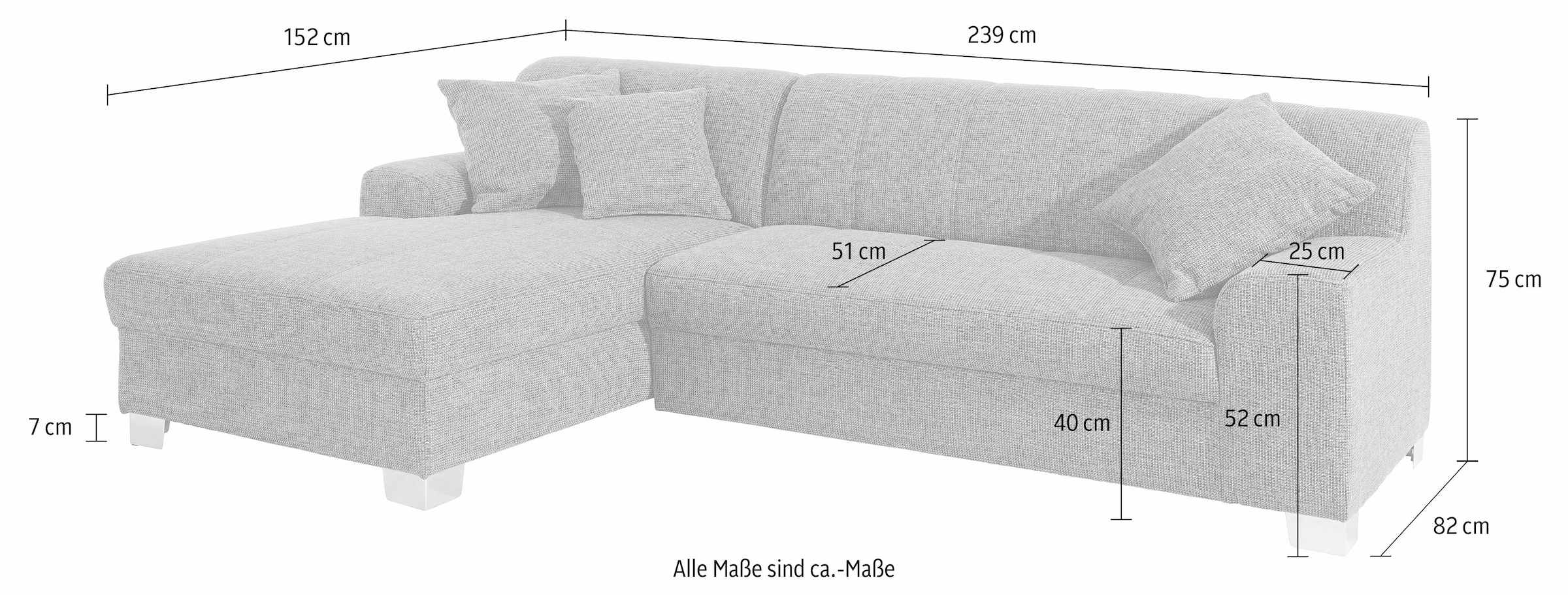 INOSIGN Ecksofa »Turah incl. Zierkissen, moderne Steppung, auch in Leder«, wahlweise mit Bettfunktion, Schlafsofa, B/T/H: 239/152/75 cm, L-Form