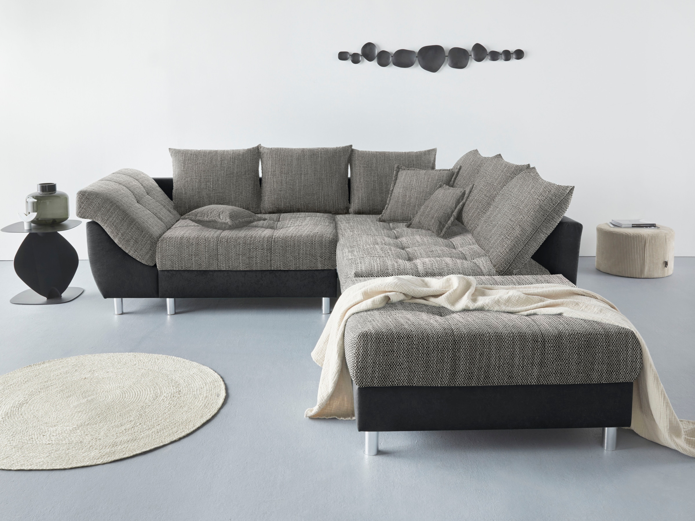 COLLECTION AB Ecksofa "Innsbruck L-Form, B: 247 cm" Set: Sofa & Hocker, 3 Zierkissen, Federkern