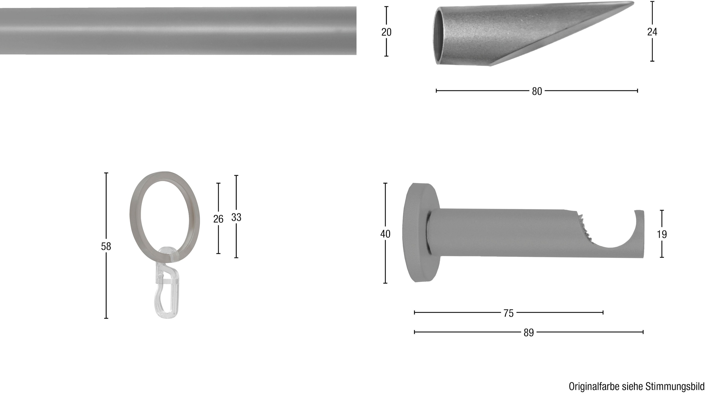 GARESA Gardinenstange »Niko«, 1 läufig-läufig, Fixmaß, Fixlänge 120, 160, 200 cm, mit Ringe und Haken