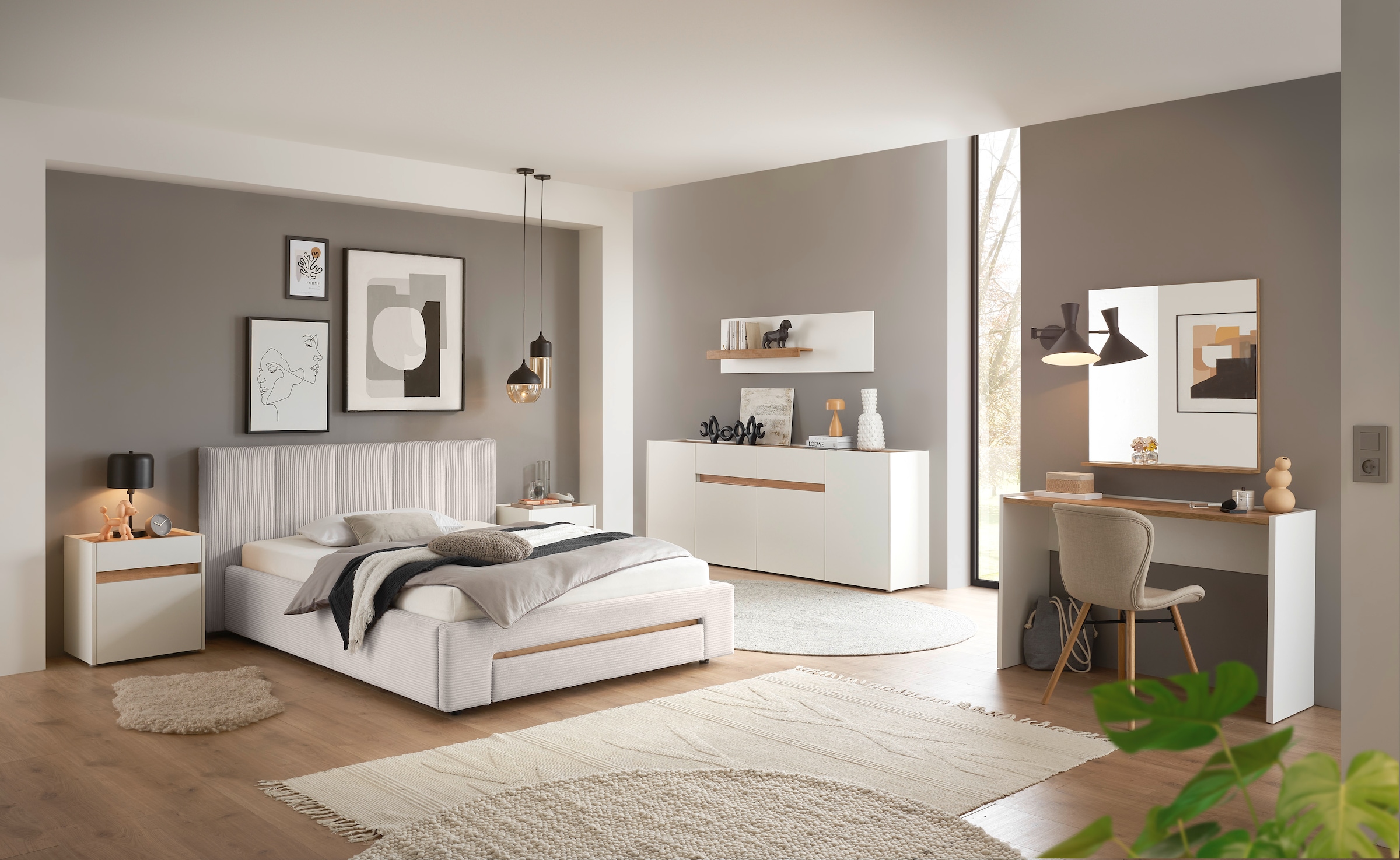 INOSIGN Polsterbett »CiTY/GiRON, Bettgestell mit Bettkasten, gepolstertes Stauraumbett«, mit Hundebett oder Stauraumschublade, Bezug Cord-oder Leinenoptik
