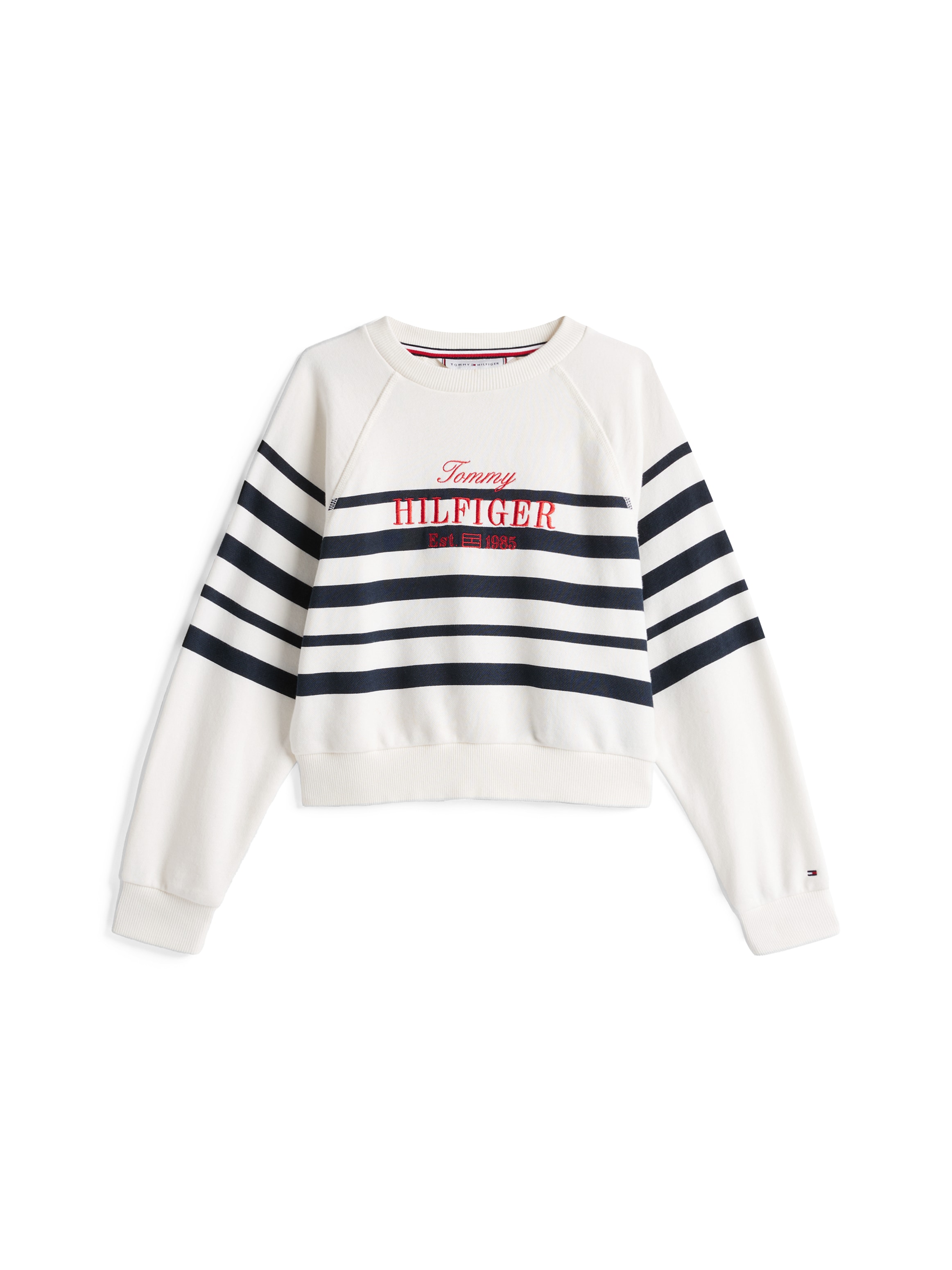 Tommy Hilfiger Sweatshirt »TOMMY SCRIPT CN SWEATSHIRT«, mit Logostickerei, mit Streifenmuster