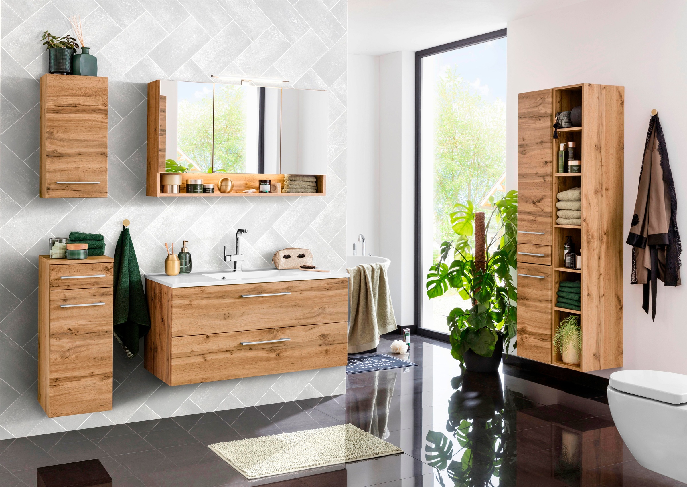 welltime Waschbeckenunterschrank »Soria« Badmöbel Waschtisch inkl. Waschbecken, Breite 100 cm