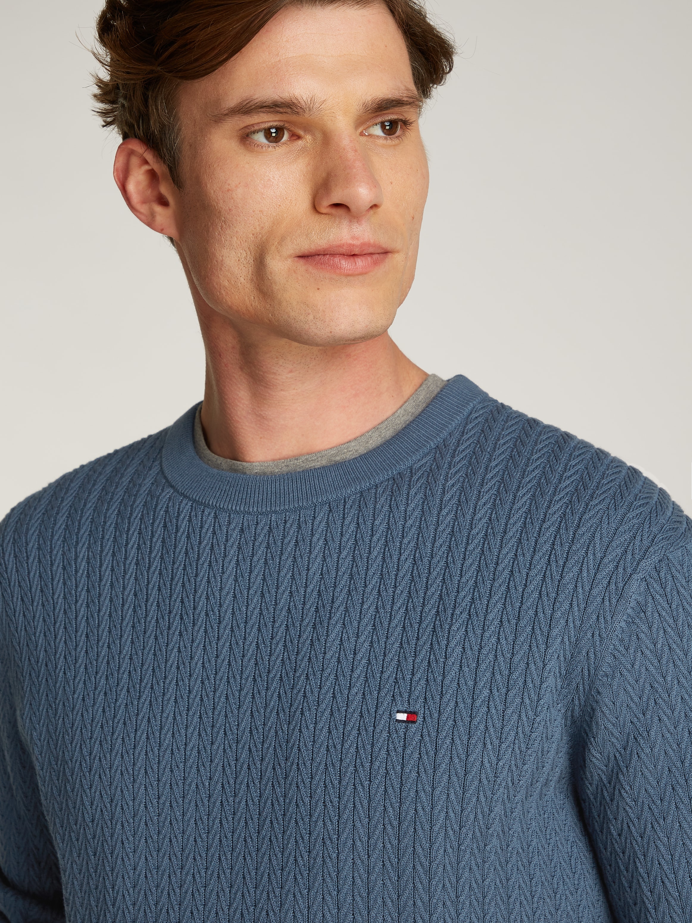 Tommy Hilfiger Strickpullover »HERRINGBONE STRUCTURE C NK«, mit Zopfmuster