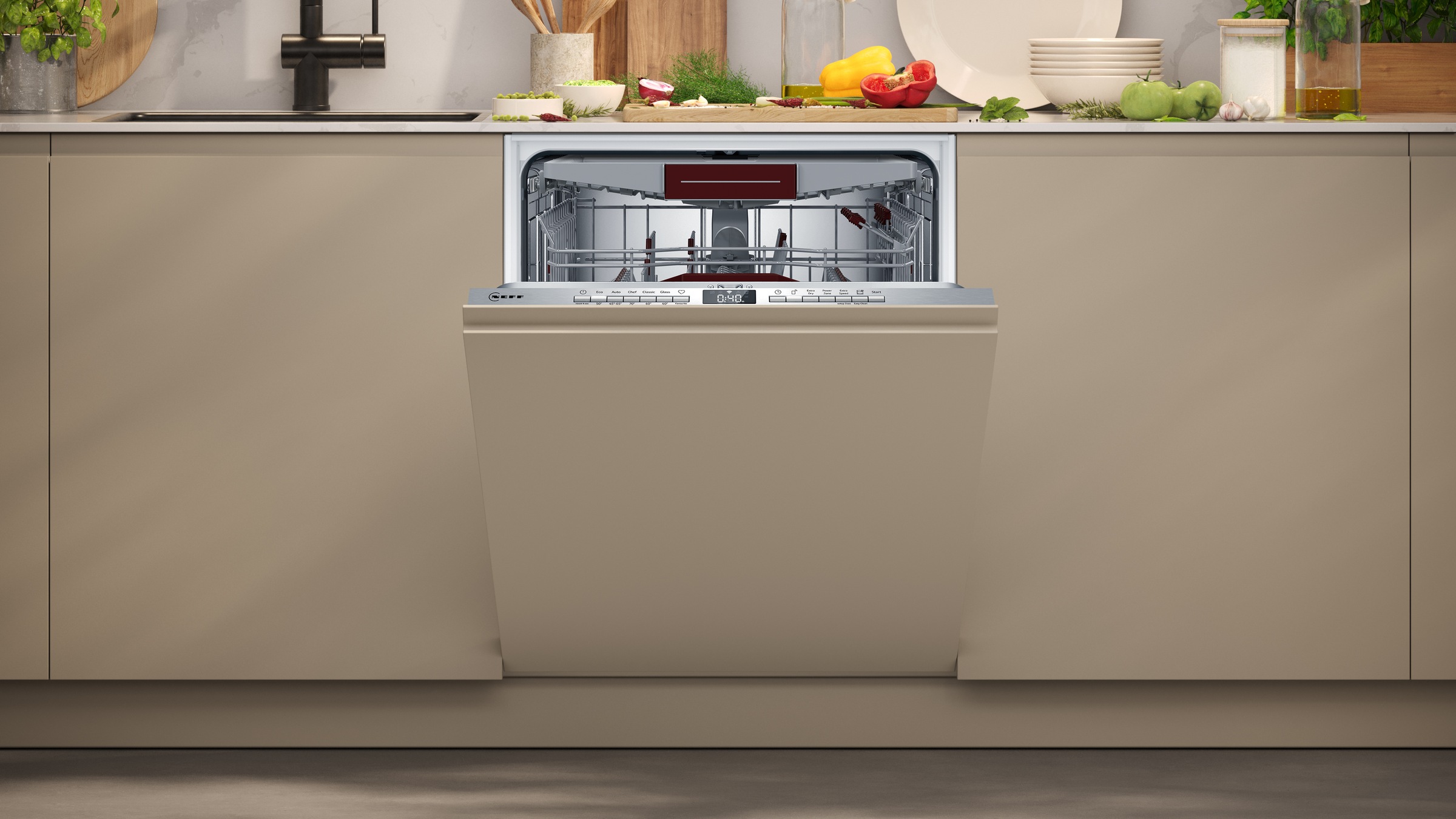 NEFF vollintegrierbarer Geschirrspüler "S155ECX15E" 14 Maßgedecke Mit 3-fach Rack Matic, Automatische Türöffnung für mehr Effizienz