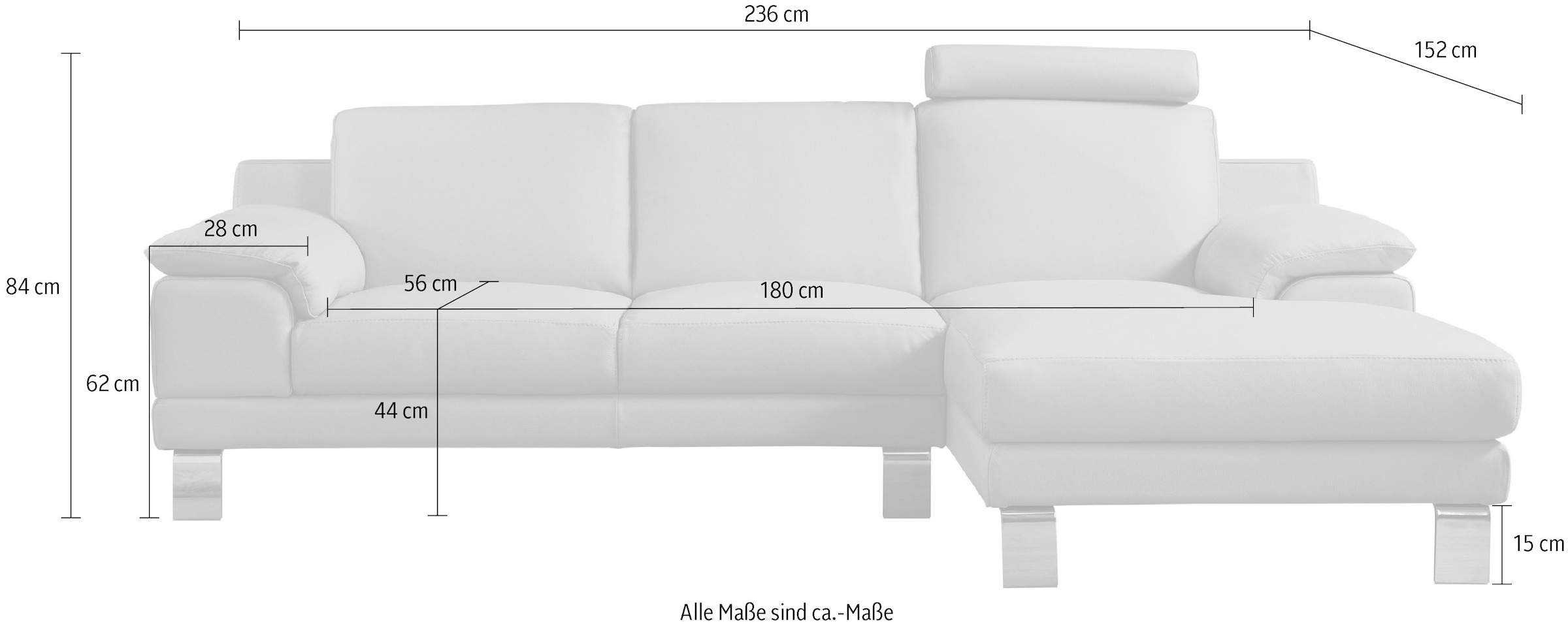 Egoitaliano Ecksofa »Shakira, Design und super Sitzkomfort auf hohem Niveau, tolle Details«, mit Recamiere, L-Form, edle Füße