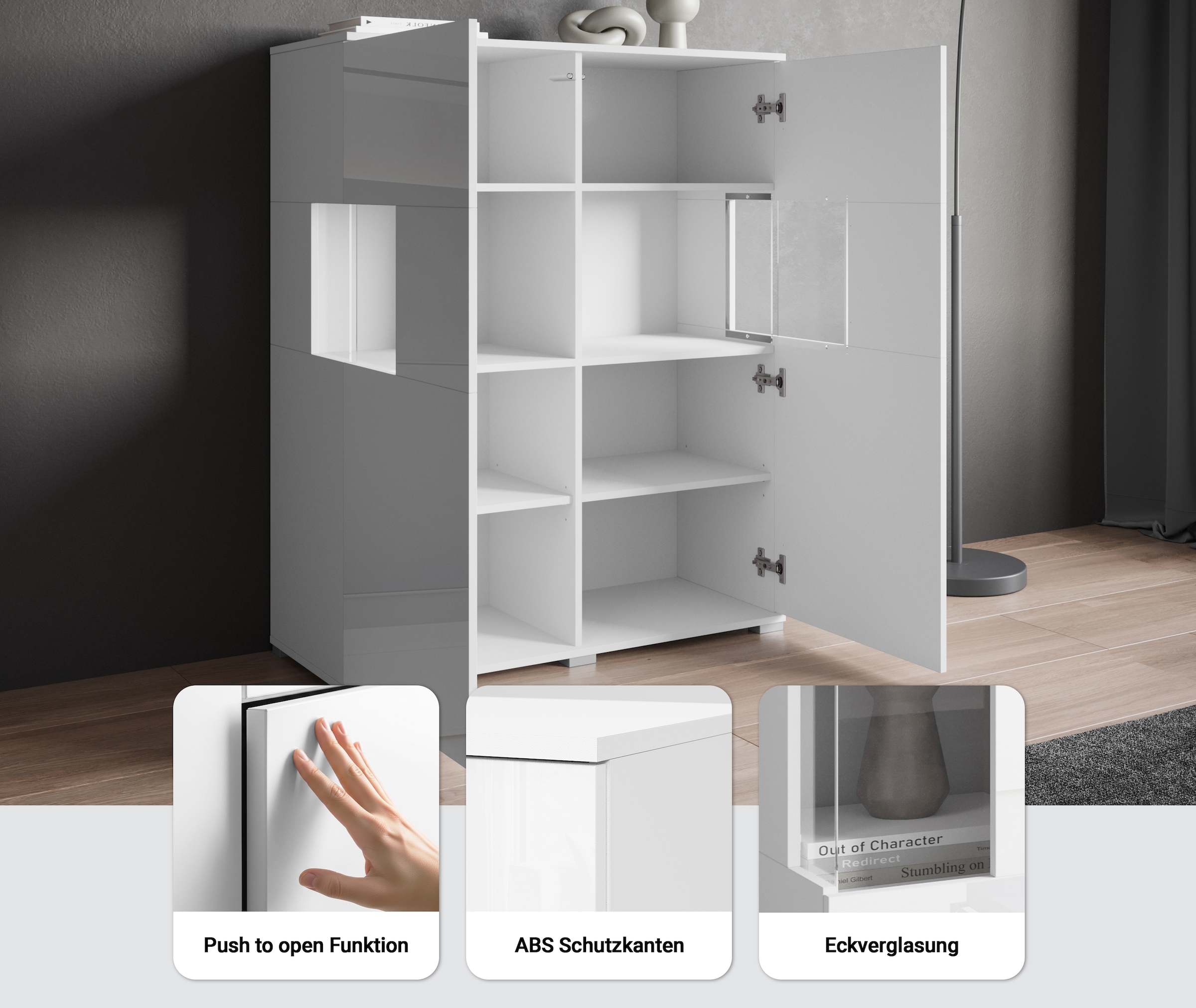 INOSIGN Highboard »Kenia«, (1 St.), Modernes Highboard mit Glastüren, Breite 100 cm