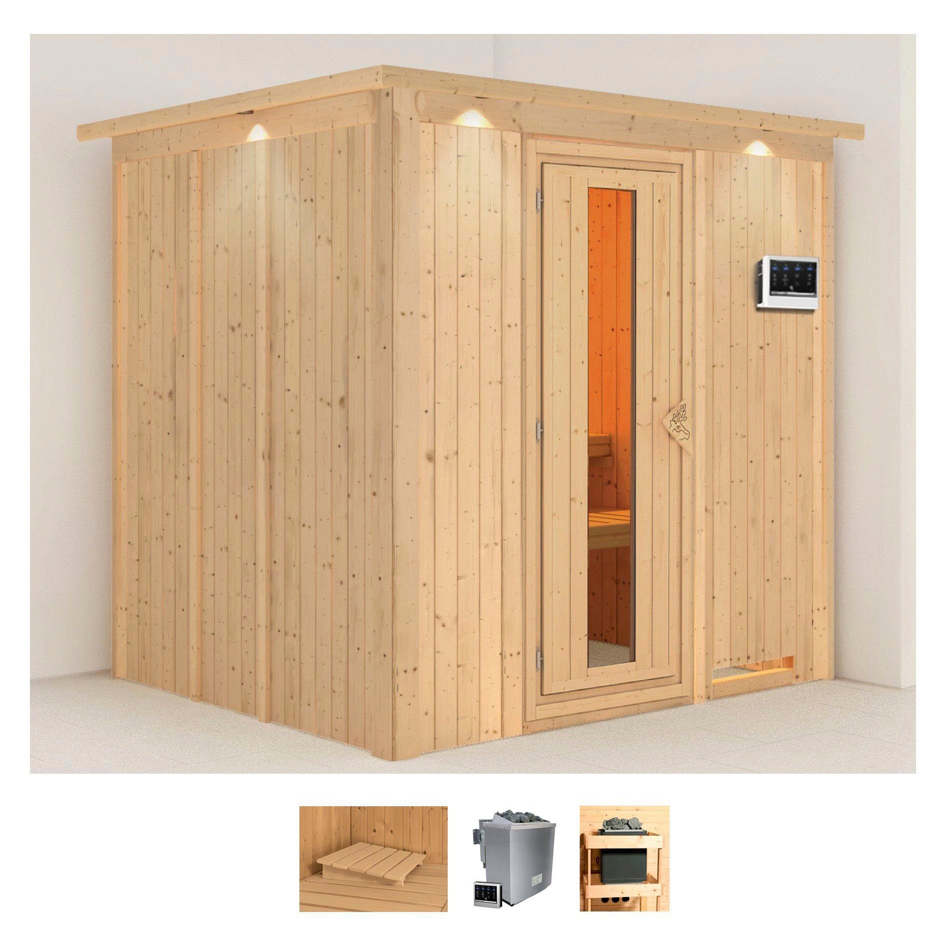 Karibu Sauna "Sodin" Set, Ofen 9 kW Bio externe Strg easy