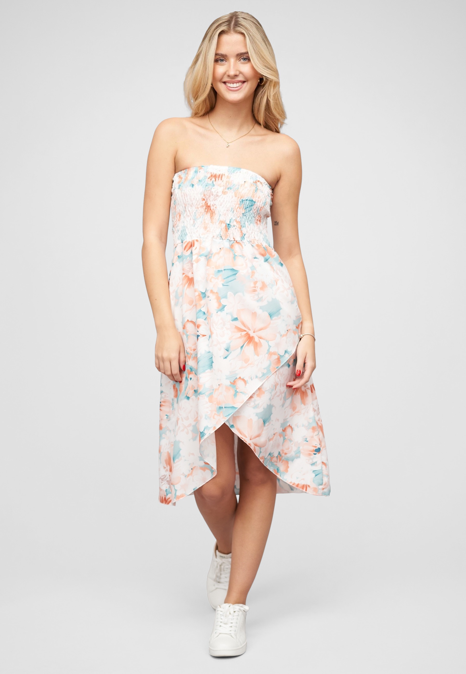 CLOUD 5IVE Shirtkleid »CLOUD 5IVE Bandeau Kleid in Wrap Look und AOP Blumen Print« 1 Stk. tlg.