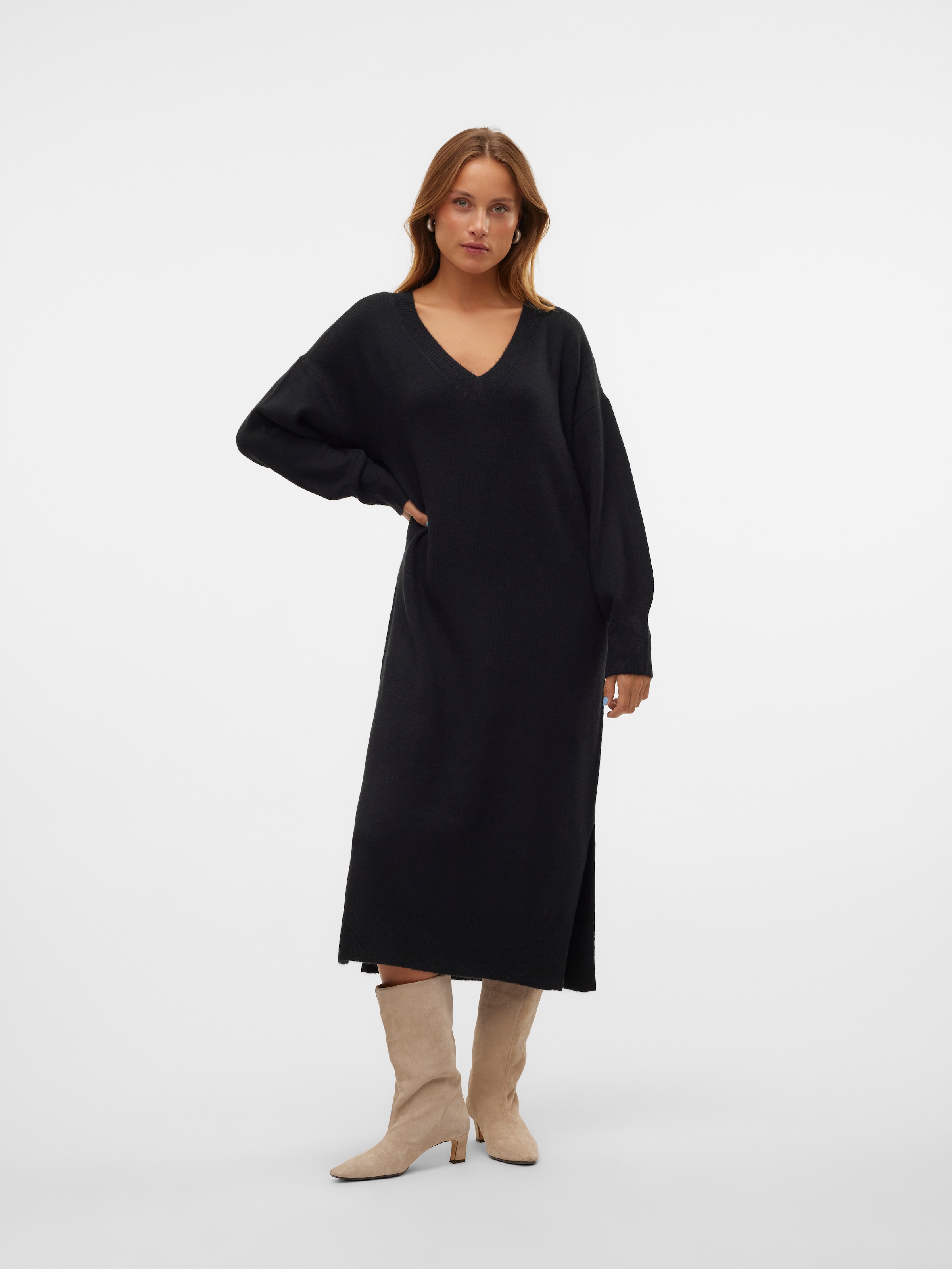 Vero Moda Strickkleid "VMJUPITER LS V-NECK CALF DRESS BF"