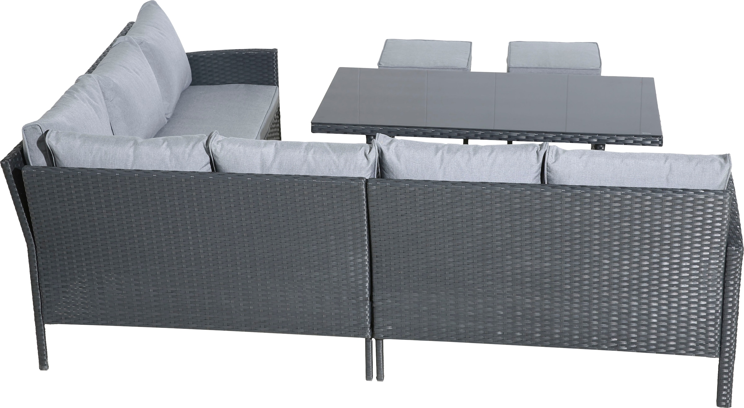 KONIFERA Gartenlounge-Set »»Manhattan««, (Set, 18 tlg., Ecklounge, Tisch 66x120x74 cm, 2 Hocker, inkl. Auflagen), Stahl/Polyrattan