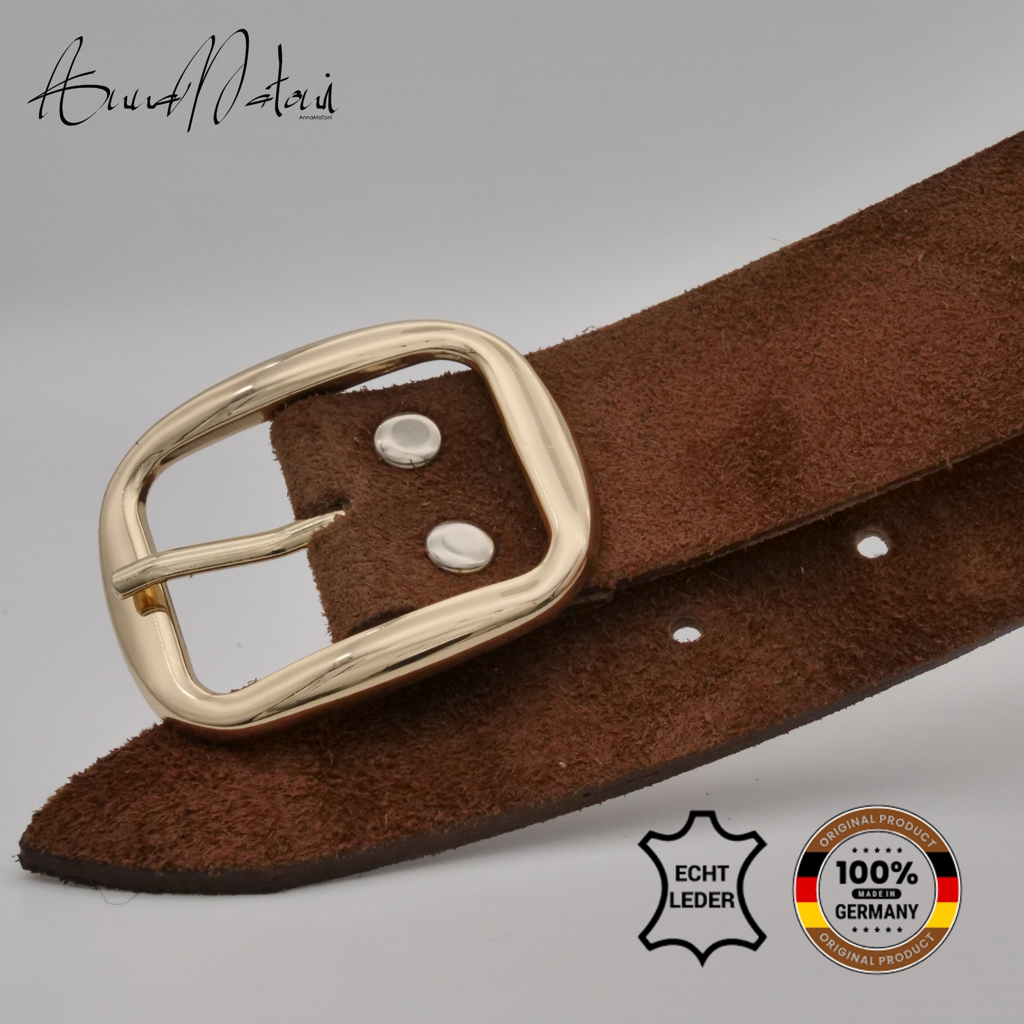 Ledergürtel ANNAMATONI "AnnaMatoni Damen Ledergürtel in hochwertigem Velour Leder 3,5cm", Damen, Gr. TW85 - 100cm Gesamtlänge, braun 650, 100% Leder, Gürtel Ledergürtel 8