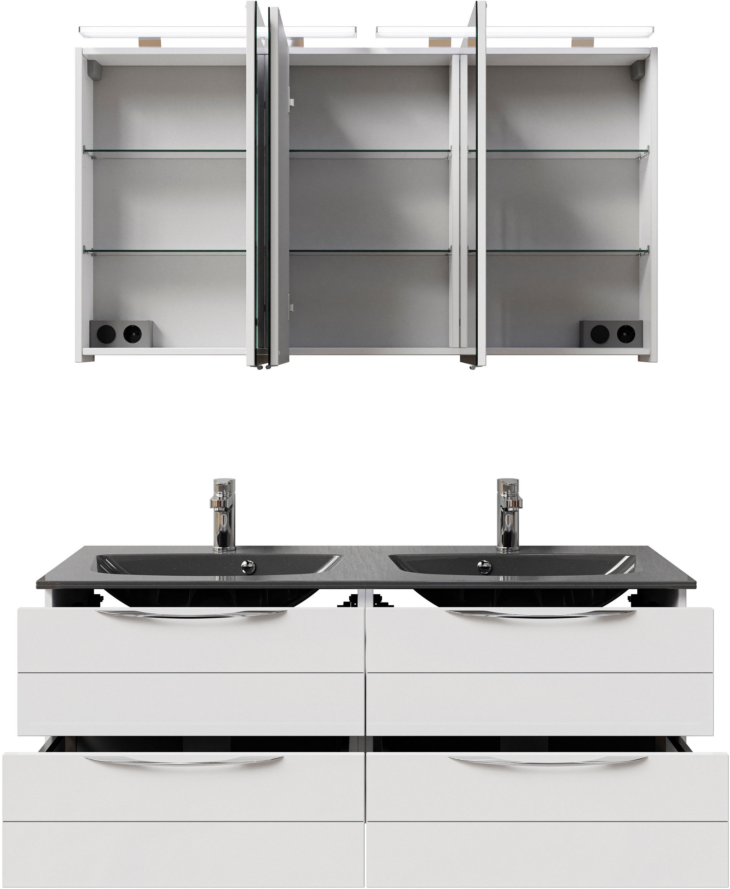 Thumbnail - Saphir Badmöbel-Set "Serie 6025 2-teilig Mineralmarmor-Waschtisch mit LED-Spiegelschrank" 2 Stk. tlg.