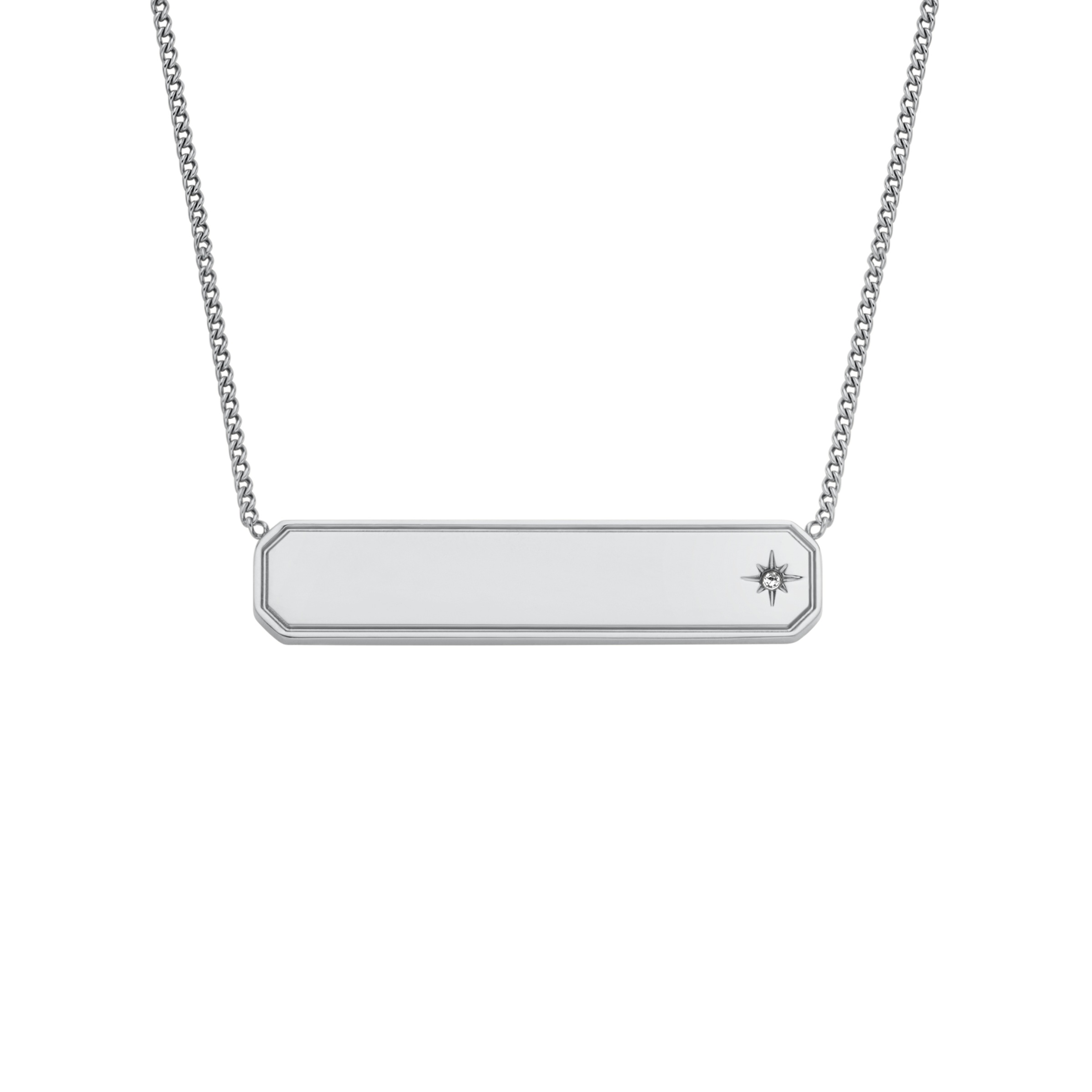 Kette mit Anhänger FOSSIL "Schmuck Geschenk Edelstahl Halsschmuck SADIE", edelstahlfarben, kristallweiß, Halsketten, Damen, Edelstahl, L: 45,5 B: 1mm, mit Glasstein, B:1mm
