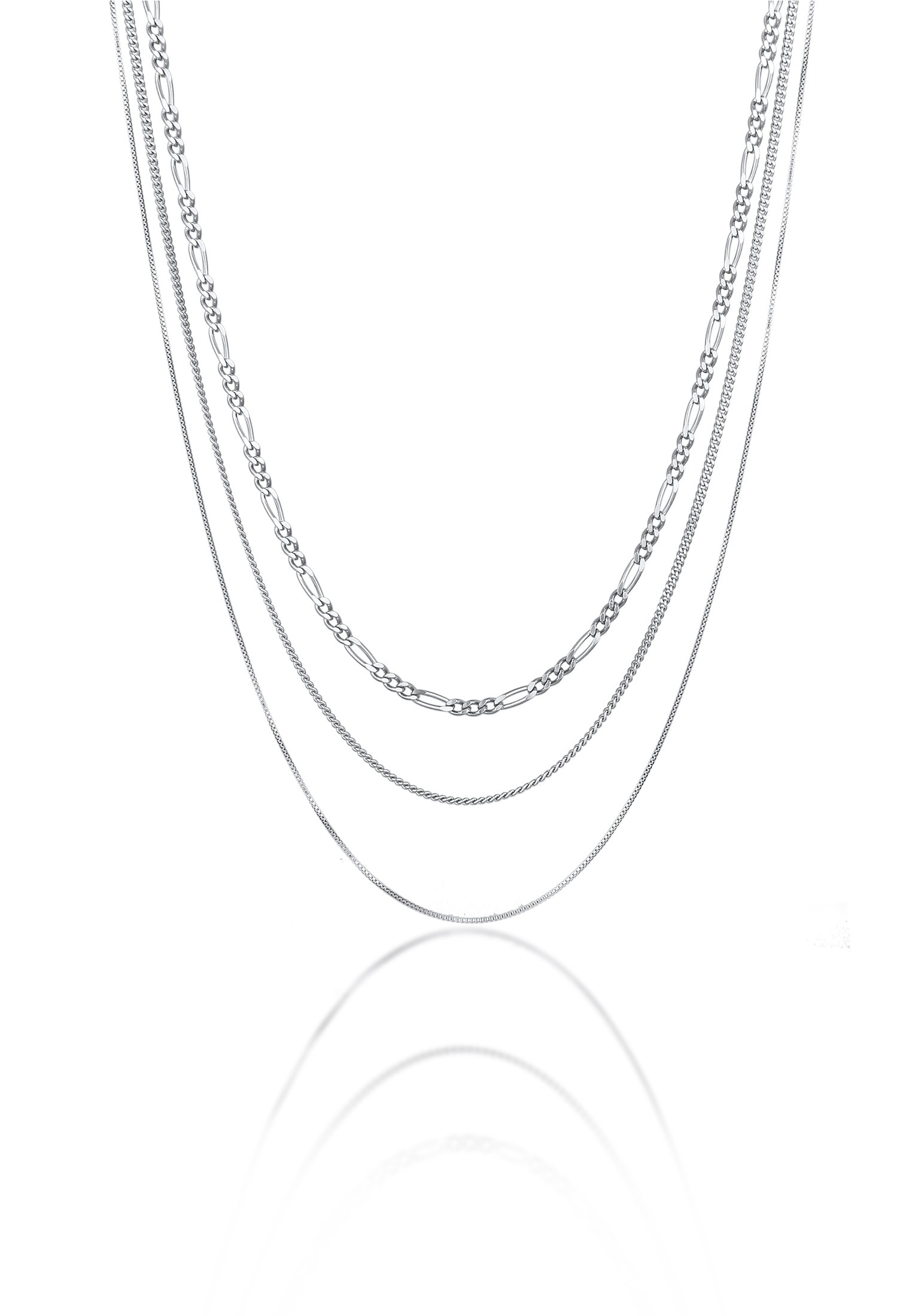 KUZZOI Herren Ketten-Set "Halskette Herren Basic 3er Set 925 Sterling Silber", 50, ohne Stein, Silber 925 (Sterlingsilber), silber, Silber 925