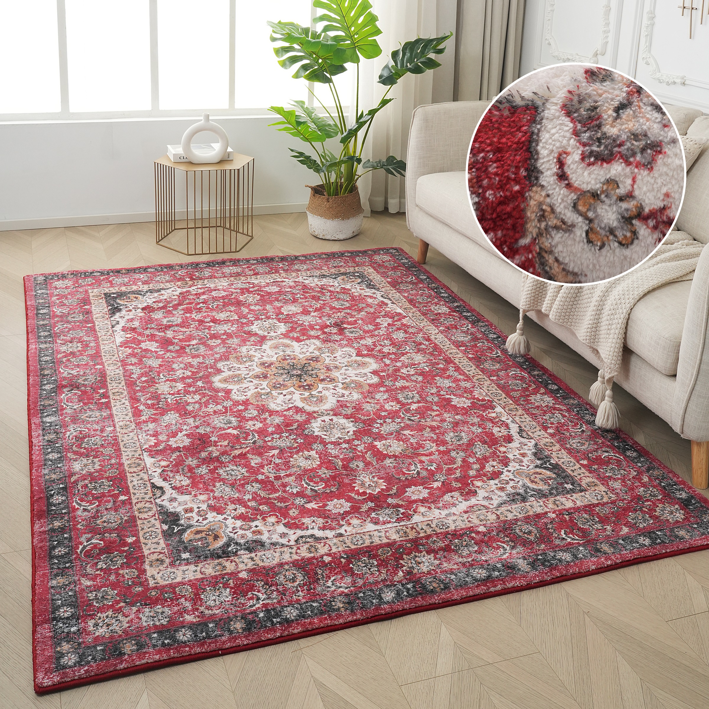 Teppich OTTO HOME "Omar, Druckteppich, orientalisches Design, mehrfarbig, bedruckt" Gr. 2, rot, B:80cm H:13mm L:150cm, Kunstfaser, Teppiche, Teppich, Orient-Optik, Vintage Design, weich, Wohnzimmer, Schlafzimmer