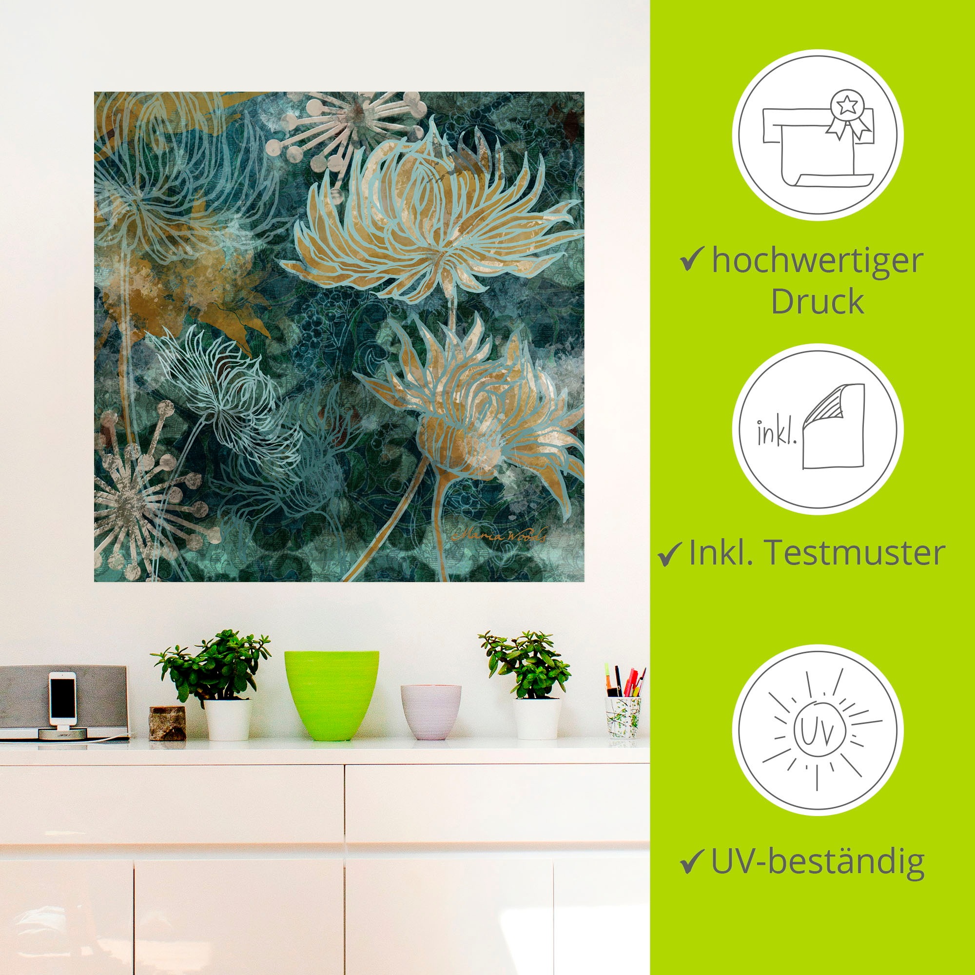 Artland Wandbild »Blaue Chrysanthemen I«, Blumen, (1 St.), als Alubild, Outdoorbild, Leinwandbild, Poster, Wandaufkleber