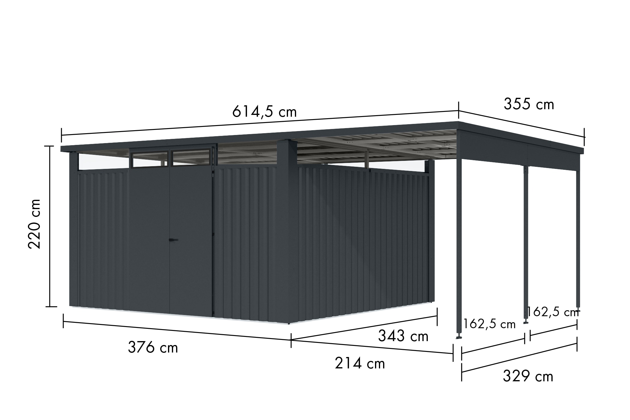 Karibu Gartenhaus »"Østen 4" SET mit Anbaudach 2,25 m«, pulverbeschichtetes Trapezblech, Rahmen aus verzinktem Vierkantrohr