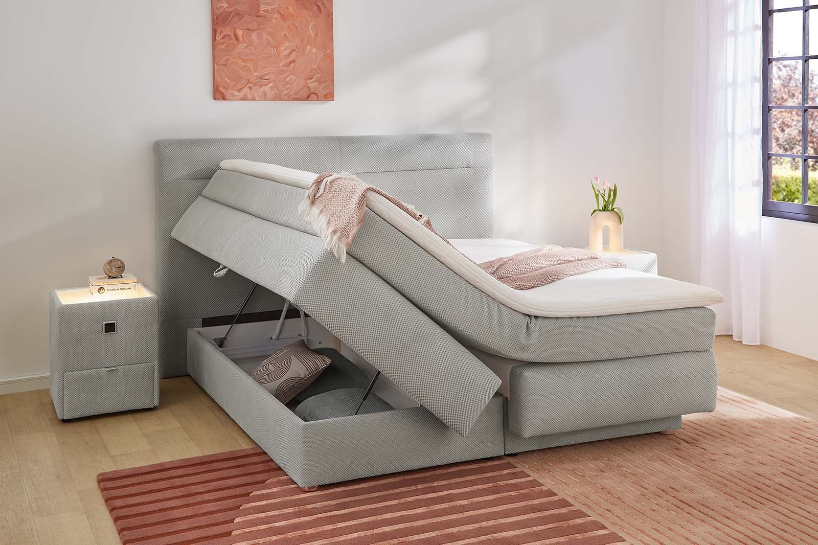 Jockenhöfer Gruppe Boxspringbett »Simone, inklusive großem Stauraum/Bettkasten«, Bonell-Wendematratze H2/H3, Topper und 2 Kissen
