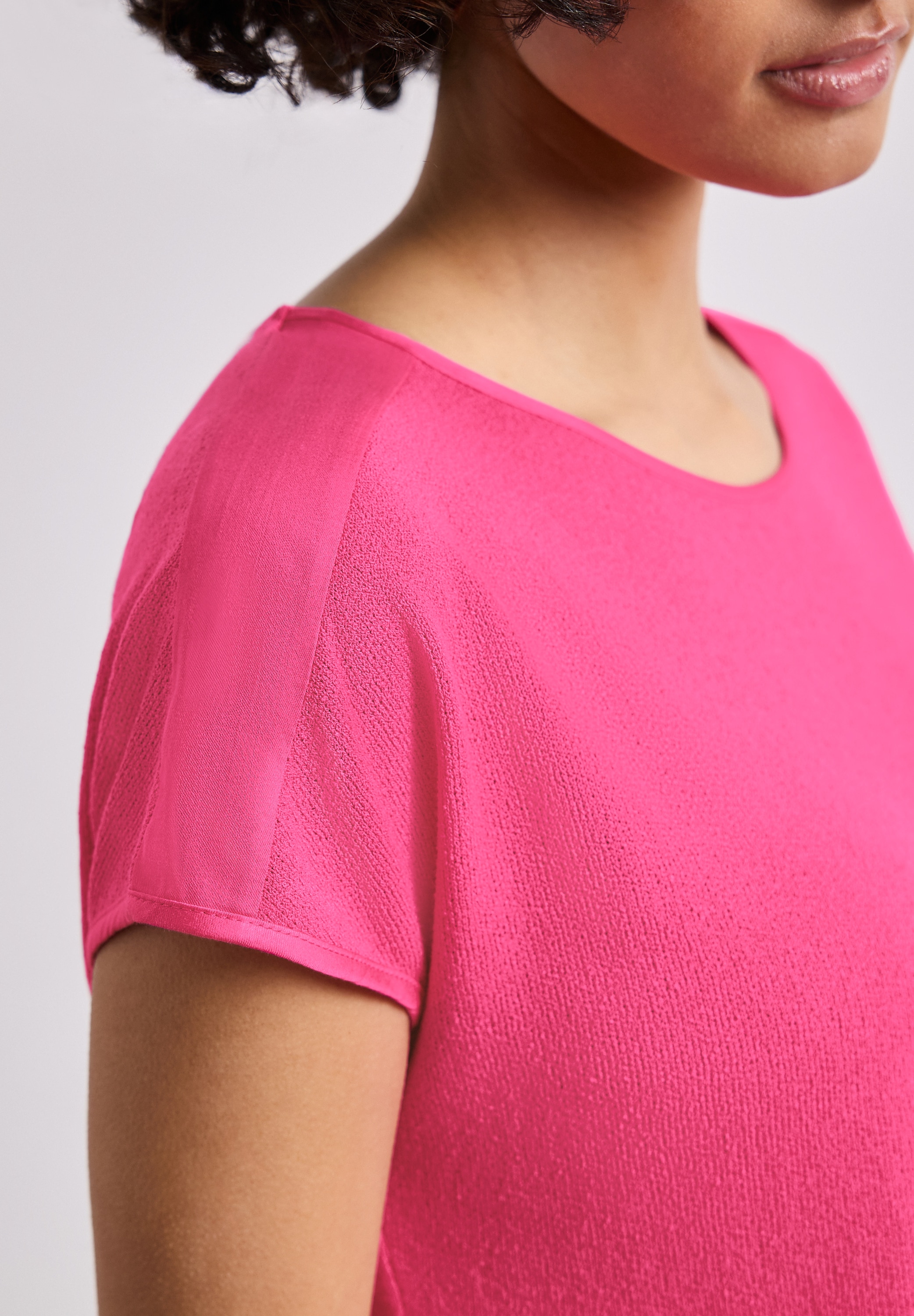 STREET ONE Shirttop unifarben, Sommershirt, in Strick-Optik
