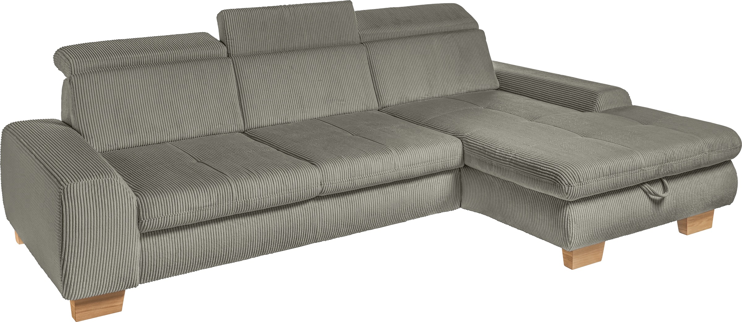 set one by Musterring Ecksofa »SO 3400 Sitzhöhe 47cm oder 49cm, Sitztiefe verstellbar, B/T: 307/195cm«, Kopteil verstellbar, mit Bettfunktion, in Cord, lind, Sitzhöhe 47