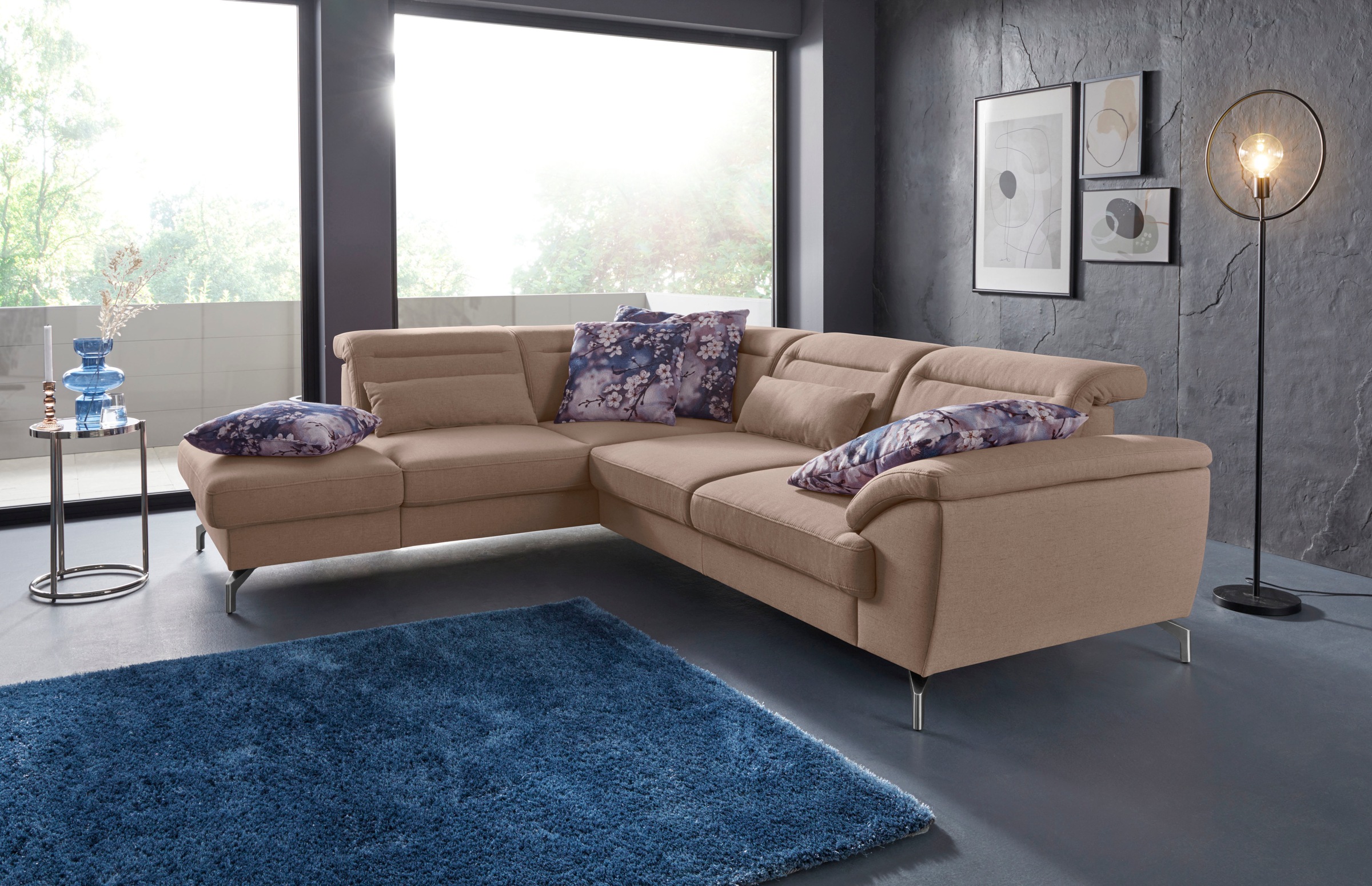 Ecksofa SIT & MORE "Percy L-Form", beige, B:270cm H:77cm T:235cm, Sofas, Ecksofa, 12 cm Fußhöhe, Sitztiefenverstellung, wahlweise in 2 Fußfarben 2