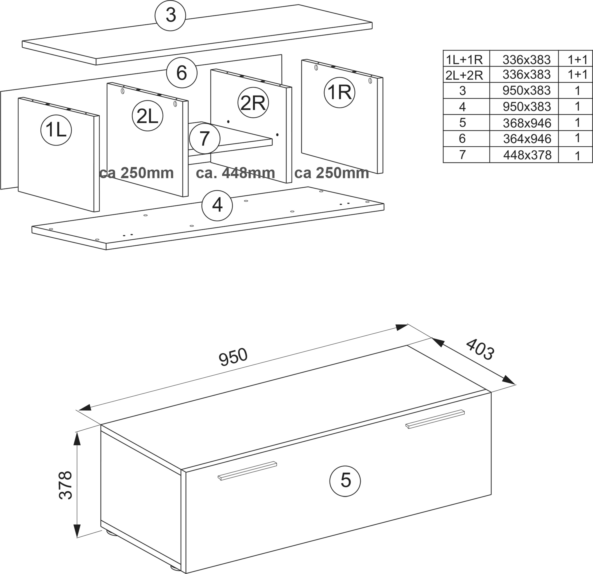 VCM Wohnzimmertisch »TV Wand Hänge Lowboard Fernsehschrank Fernso M«
