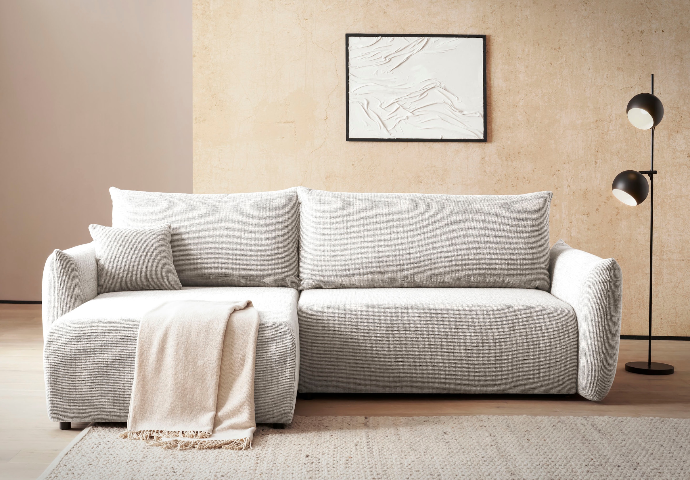 Home affaire Ecksofa "MAVAS Schlafsofa mit Bettkasten, L-Form," ca.257/127c günstig online kaufen