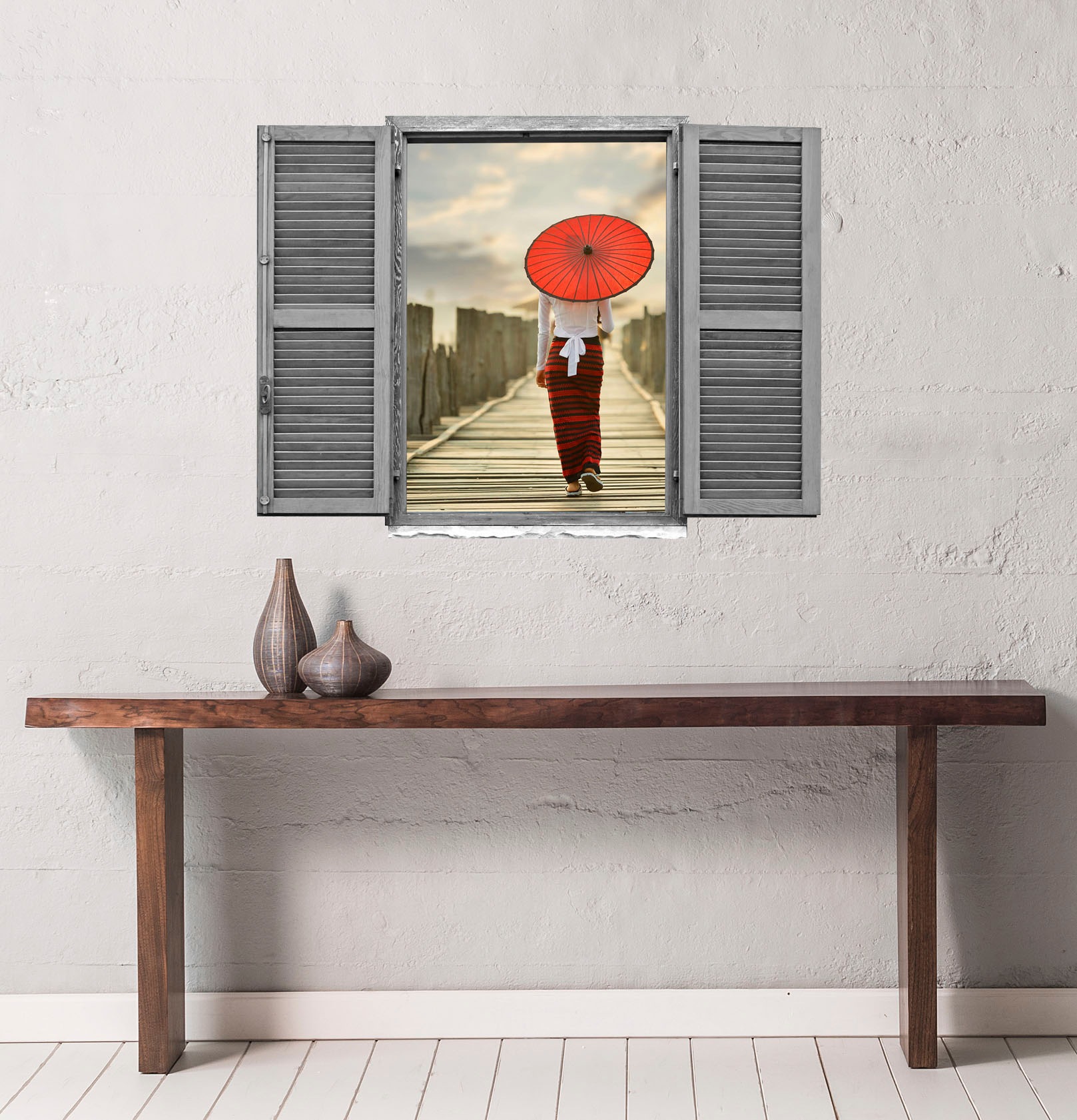 queence Wandtattoo »Frau auf Brücke«, (1 St.), Wandsticker, Wandbild, selbstklebend, 3D, Fenster