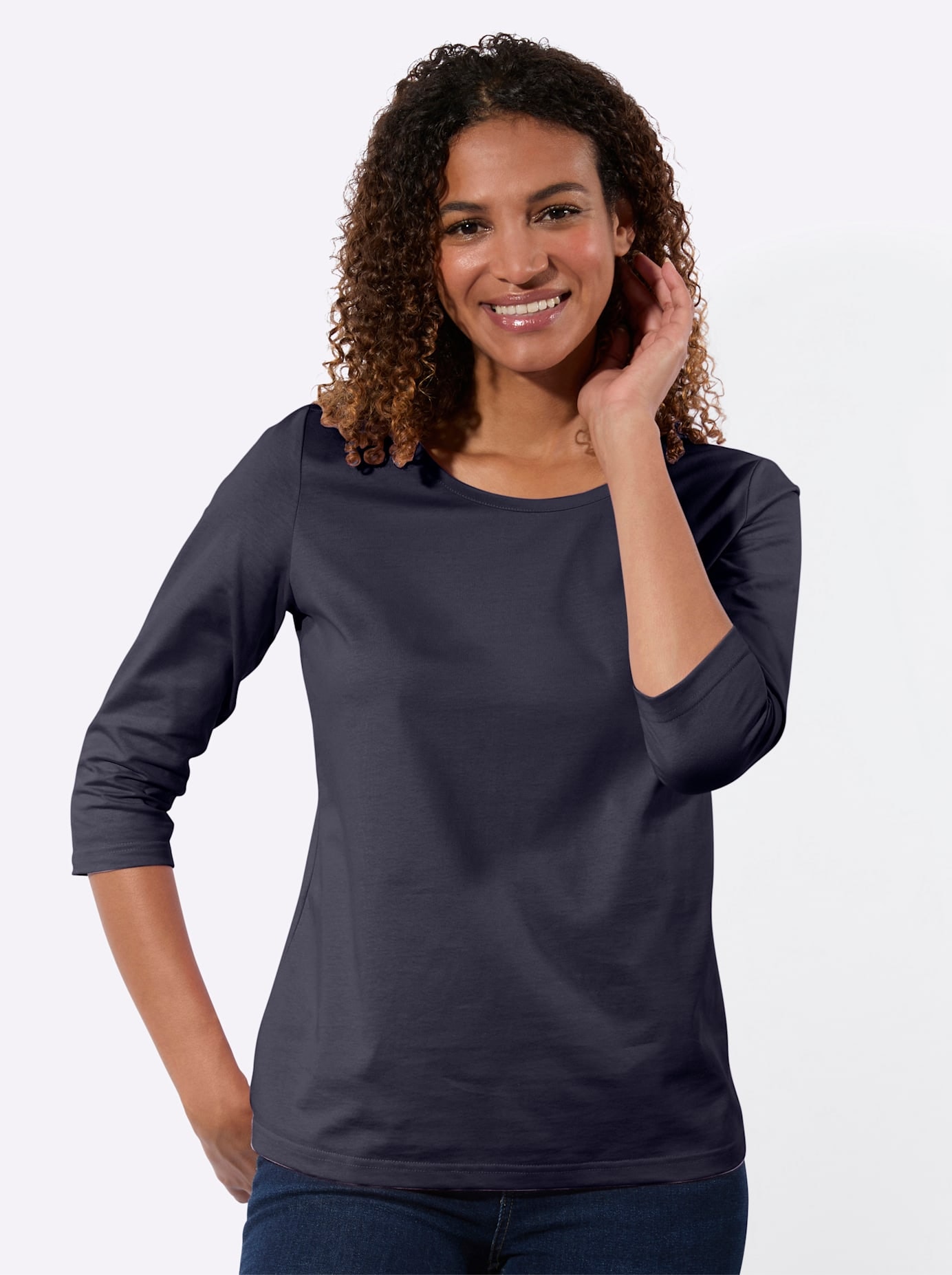 CASUAL LOOKS Damen 3/4-Arm-Shirt "2er-Pack Shirts"marine, ecru, Gr. 50, unifarben, 100% Baumwolle, Shirts