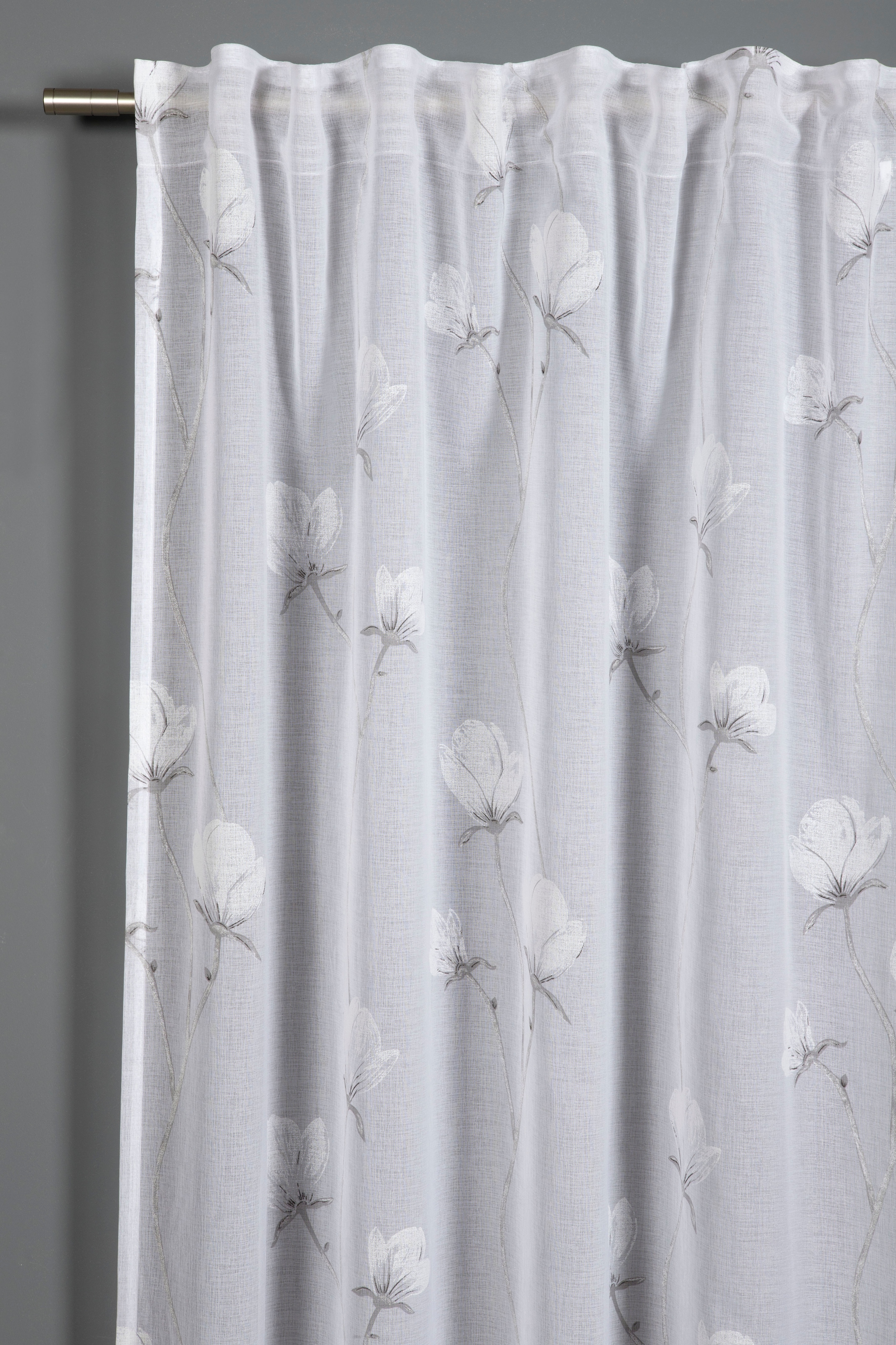 GARDINIA Gardine »Schal mit Gardinenband Snowvoile mit Blütendruck«, (1 St.), Stoff Snowvoile mit Blütendruck