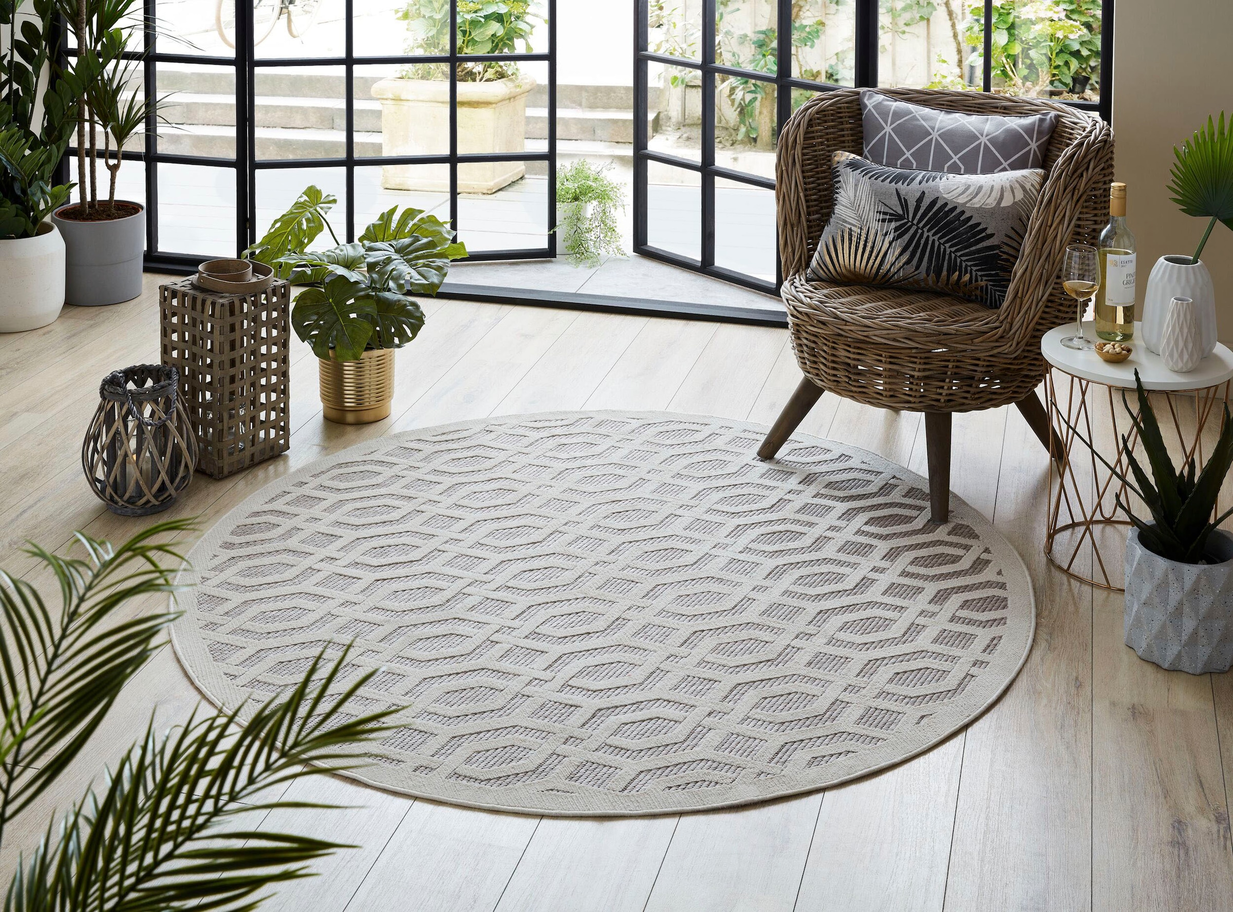 FLAIR RUGS Teppich »Mataro«, rund, 7 mm Höhe, In- und Outdoor geeignet, elegant
