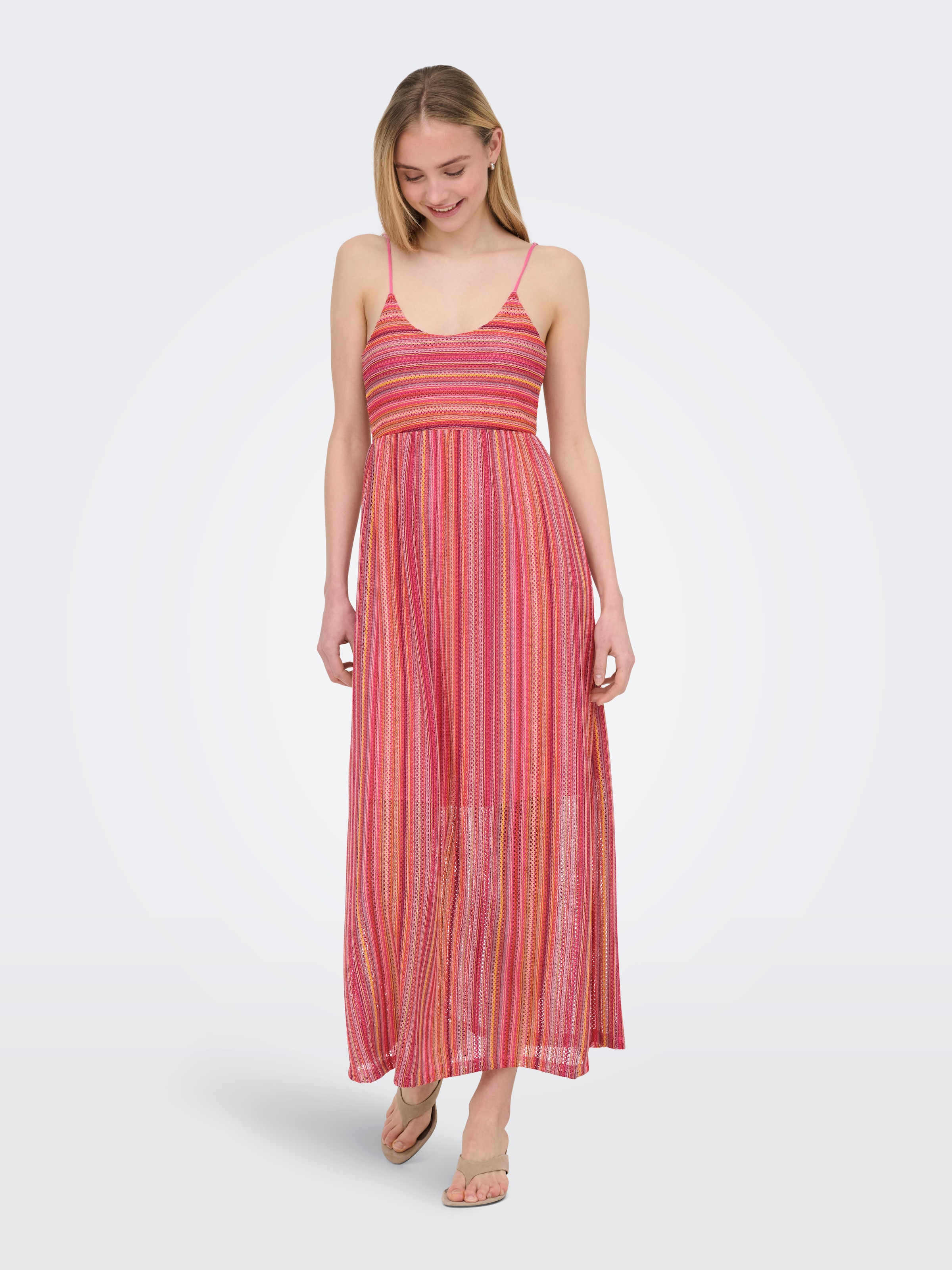 ONLY Spaghettikleid »ONLSANDY LONG DRESS JRS« Materialmix, regular fit, V-Ausschnitt