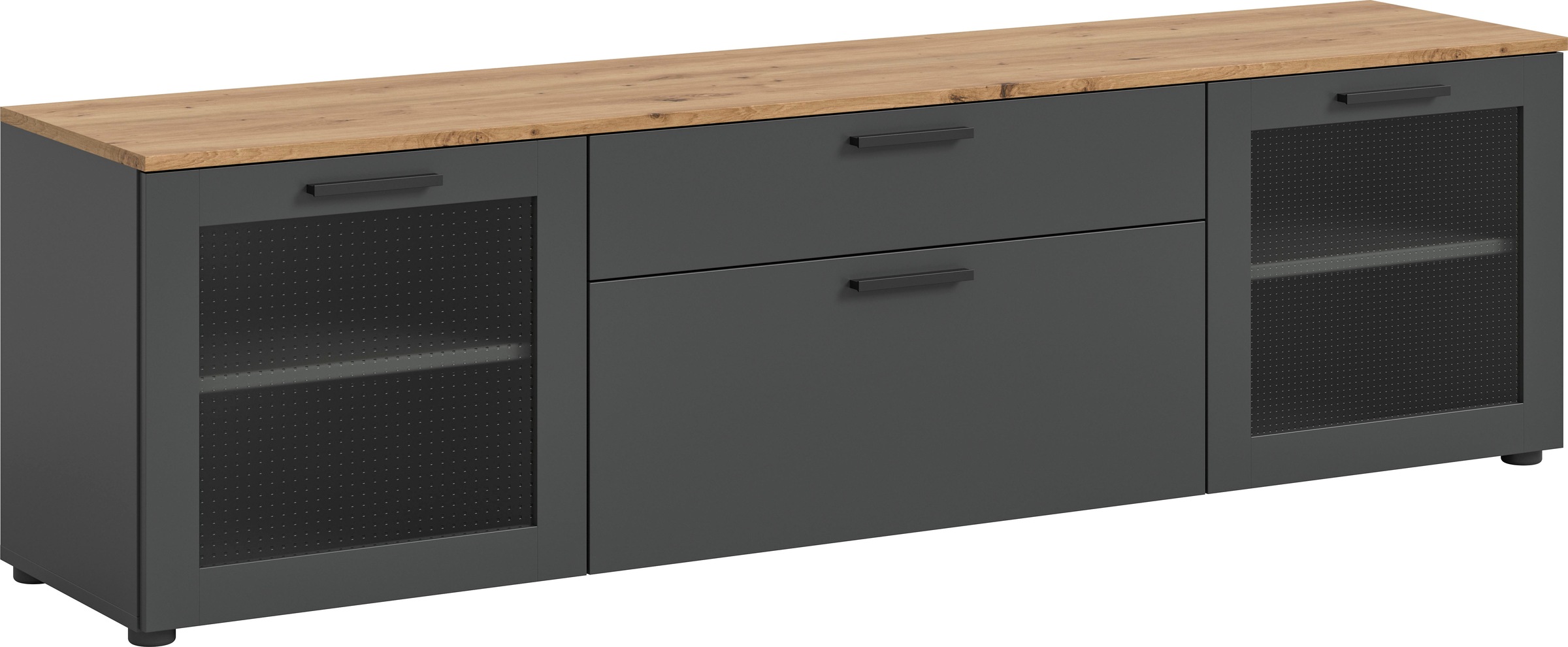 Home affaire Lowboard "SALKIN, Breite 185 cm, 2 Türen mit ESG-Ornamentglas, günstig online kaufen